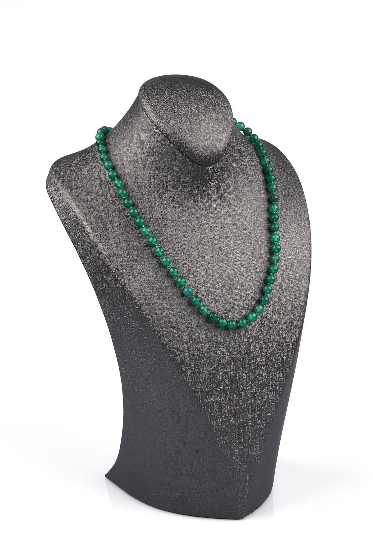 Yeşil Akik Doğal Taş 6 mm Düğümlü Kolye