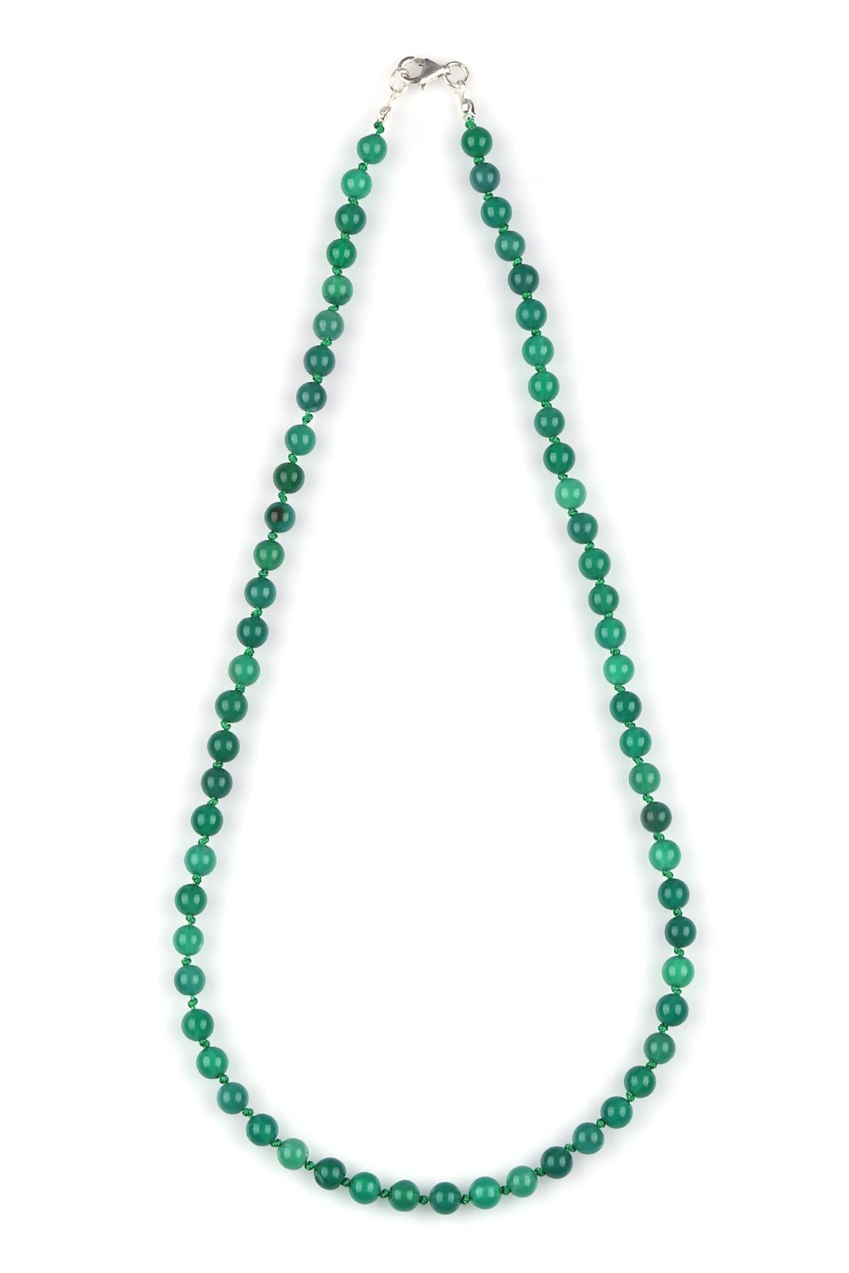 Yeşil Akik Doğal Taş 6 mm Düğümlü Kolye