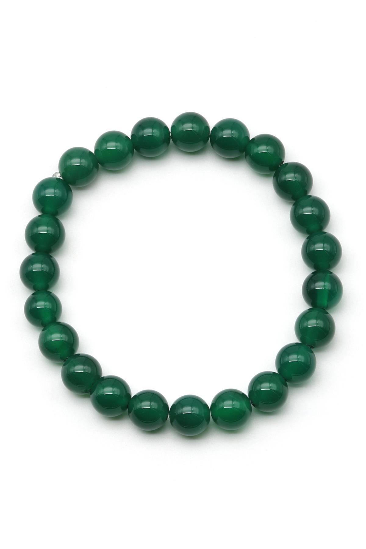 Yeşil Akik Doğal Taş Bileklik 8 mm Küre Kesim