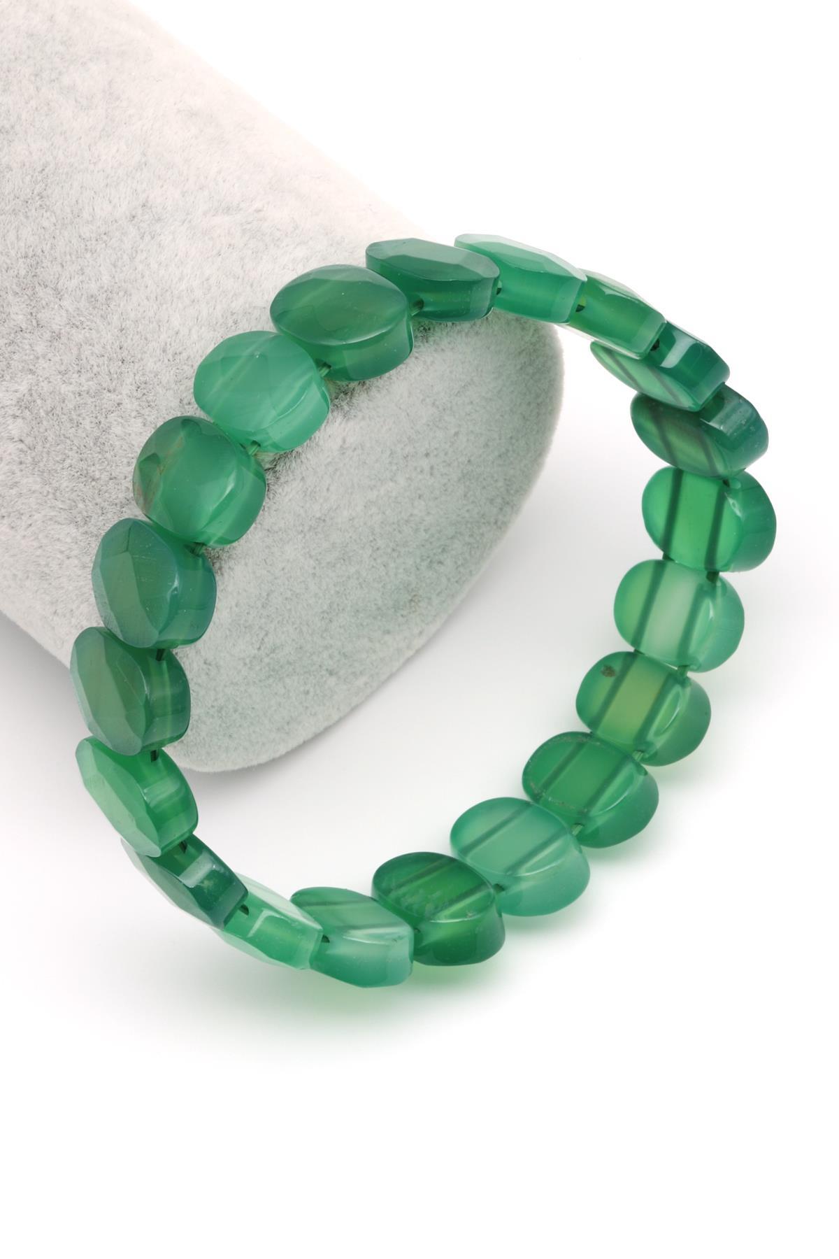 Yeşil Akik Doğal Taş Bileklik 9 x 14 mm Özel Kesim