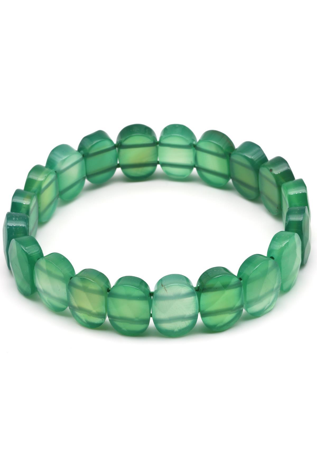 Yeşil Akik Doğal Taş Bileklik 9 x 14 mm Özel Kesim