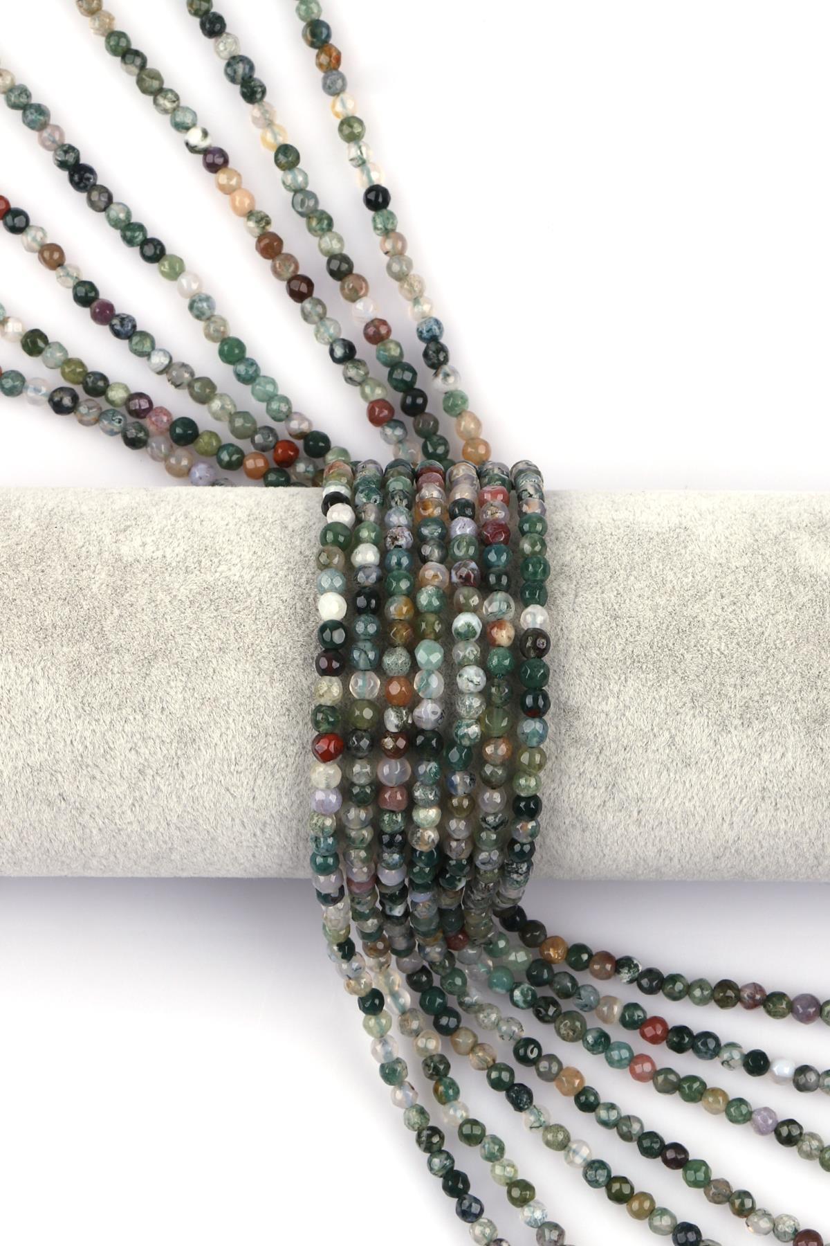 Yeşil Akik Doğal Taş Dizi 4 mm Fasetli Küre Kesim