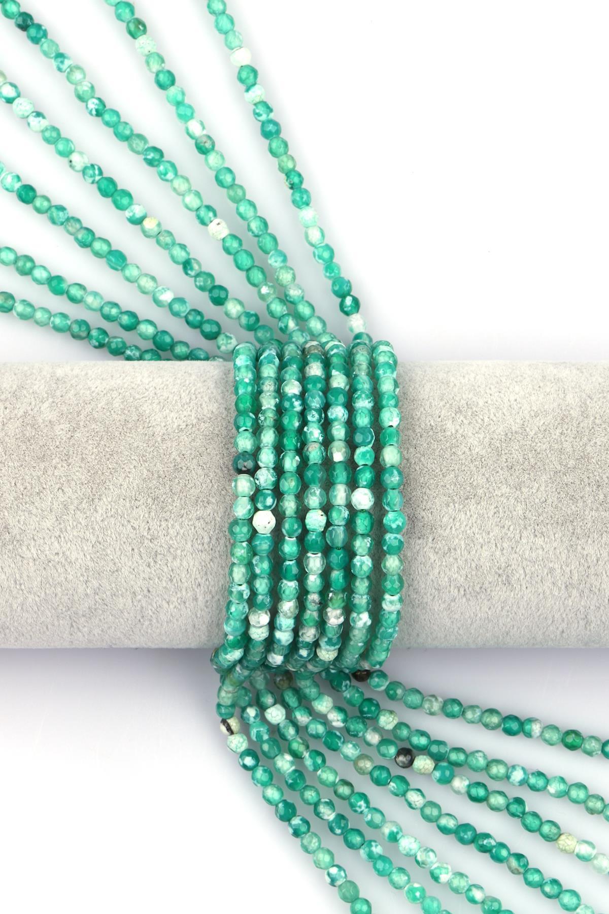 Yeşil Akik Doğal Taş Dizi 4 mm Fasetli Küre Kesim