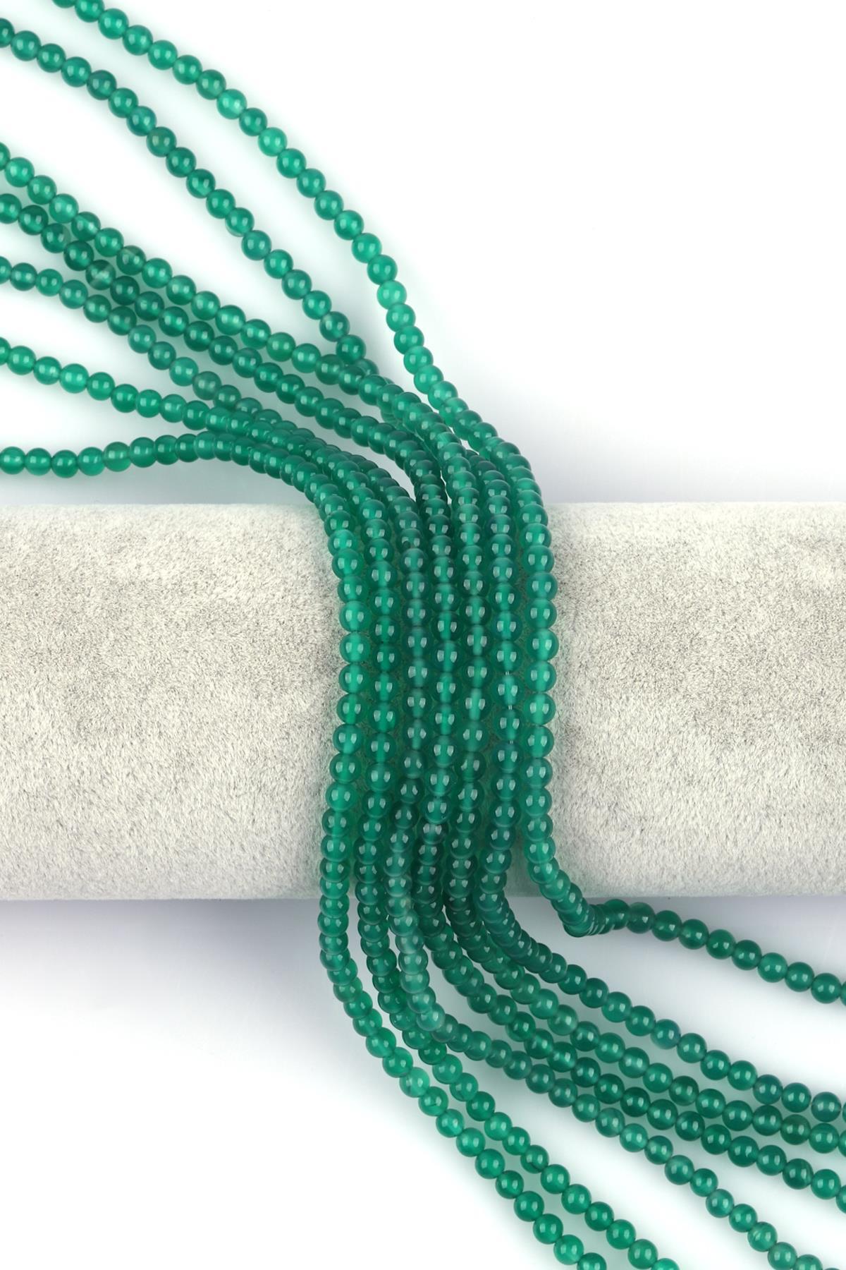 Yeşil Akik Doğal Taş Dizi 4 mm Küre Kesim