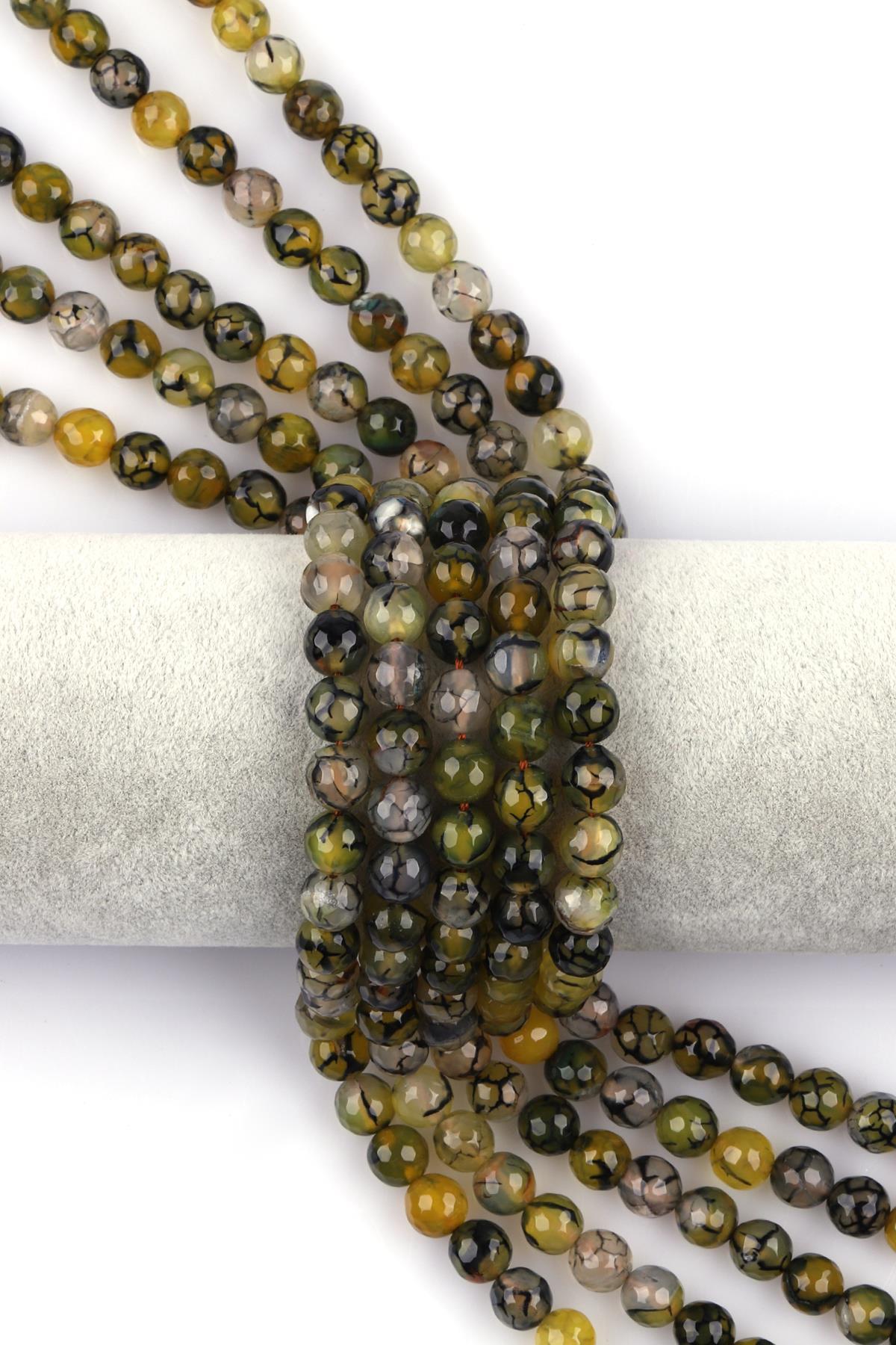 Yeşil Akik Doğal Taş Dizi 8 mm Fasetli Küre Kesim