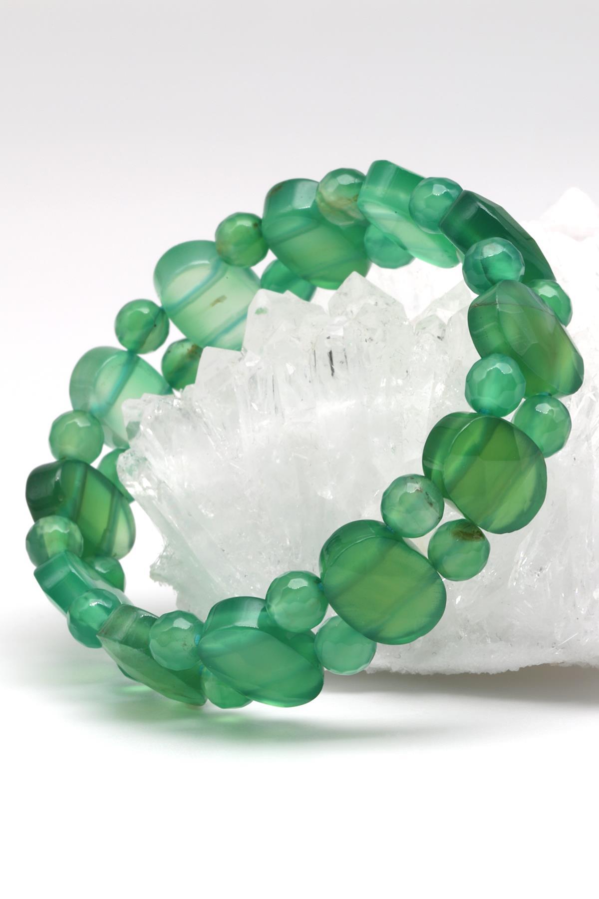 Yeşil Akik Doğal Taş Tasarım Bileklik