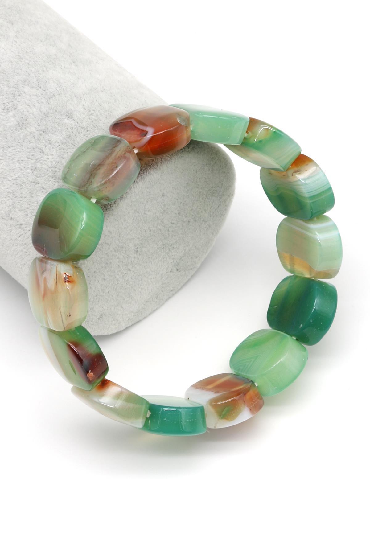 Yeşil-Beyaz Madagaskar Akik Doğal Taş Bileklik 15 x 20 mm Özel Kesim