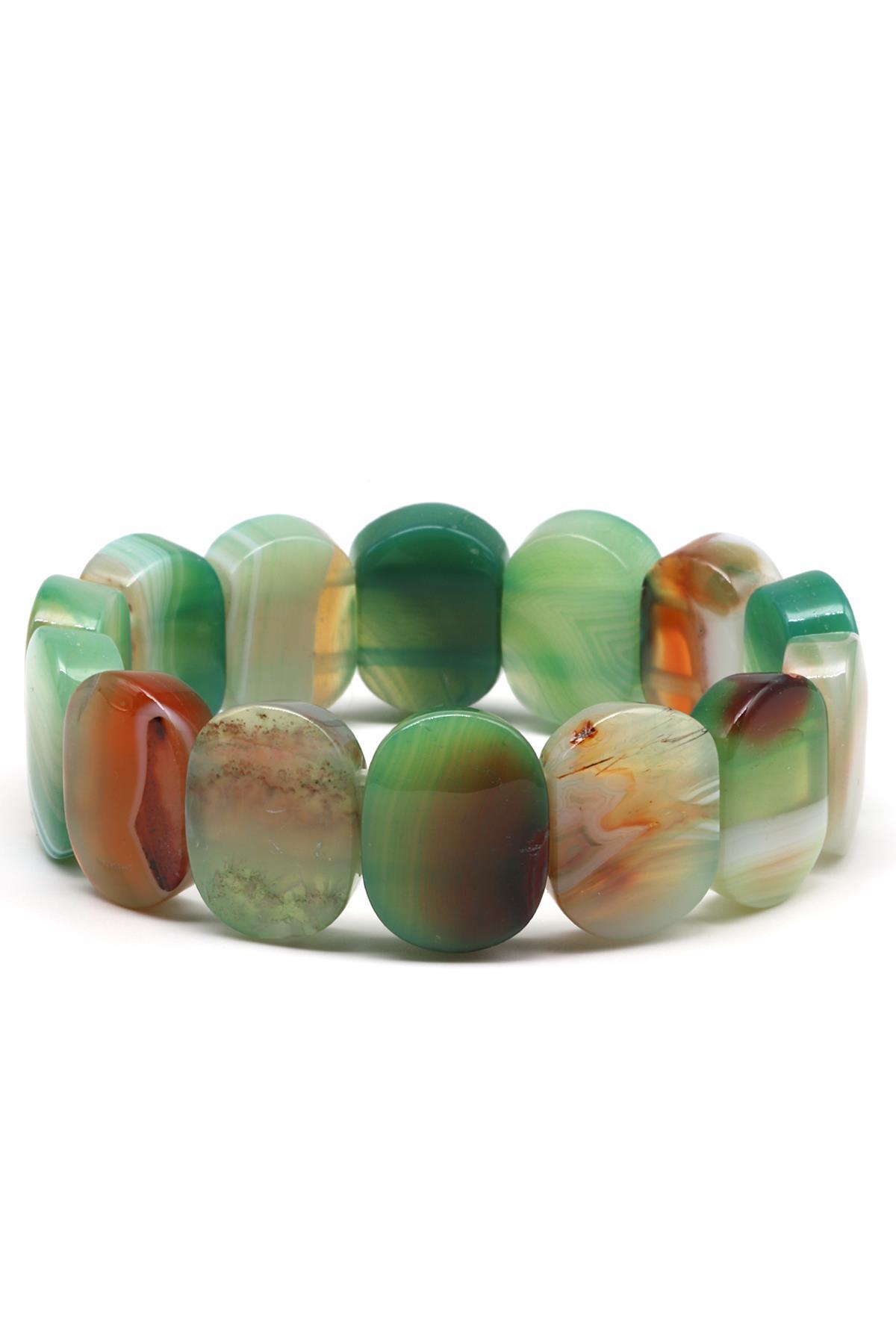 Yeşil-Beyaz Madagaskar Akik Doğal Taş Bileklik 15 x 20 mm Özel Kesim