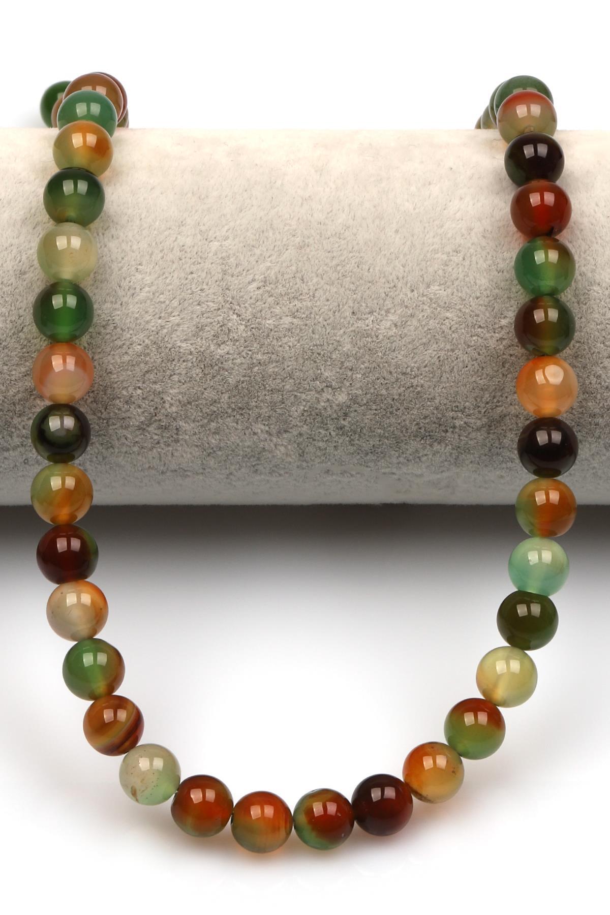 Yeşil-Kahverengi Akik Doğal Taş Dizi 8 mm Küre Kesim