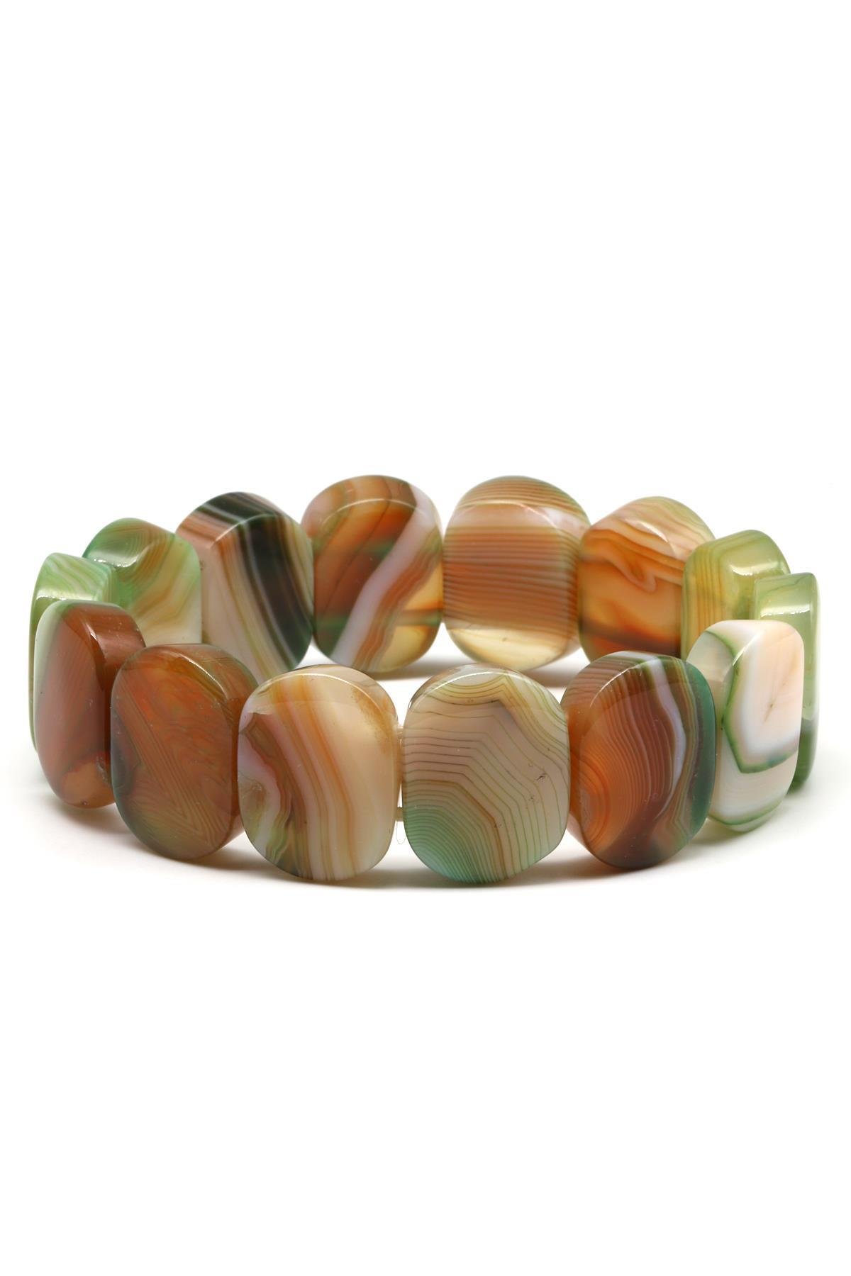 Yeşil-Kahverengi Madagaskar Akik Doğal Taş Bileklik 15 x 20 mm Özel Kesim