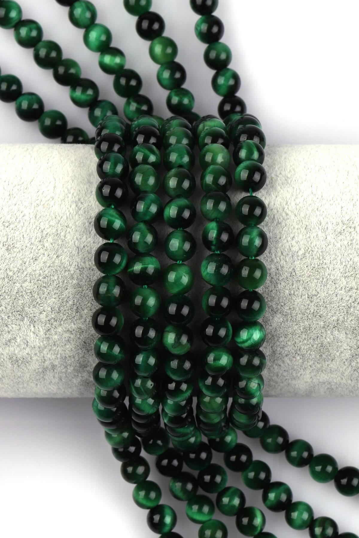 Yeşil Kaplan Gözü Doğal Taş Dizi 6 mm Küre Kesim