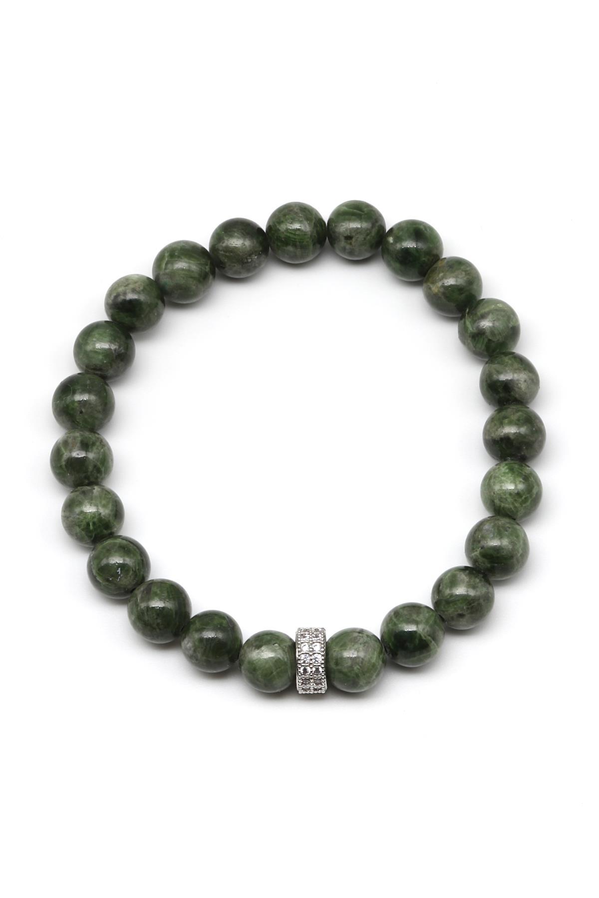 Yeşil Kyanit Doğal Taş Zirkon Aparatlı Bileklik 8 mm Küre Kesim