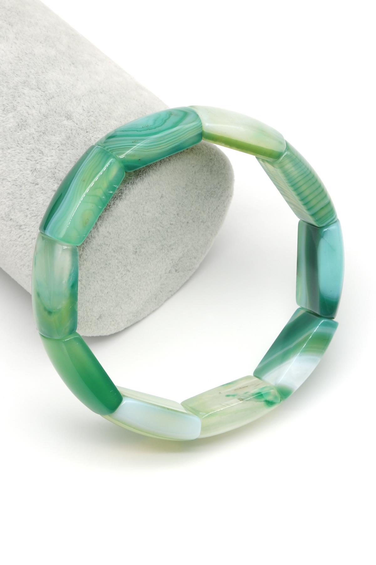 Yeşil Madagaskar Akik Doğal Taş Bileklik 15 x 23 mm Özel Kesim