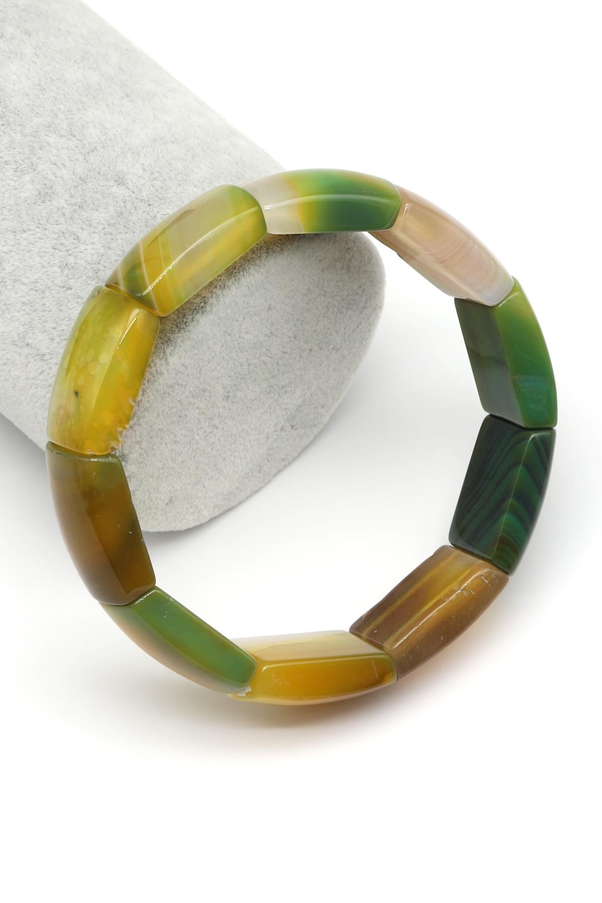 Yeşil Madagaskar Akik Doğal Taş Bileklik 15 x 23 mm Özel Kesim