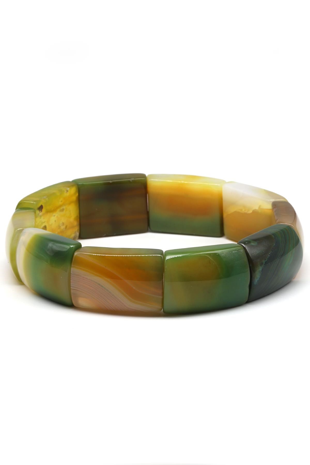 Yeşil Madagaskar Akik Doğal Taş Bileklik 15 x 23 mm Özel Kesim