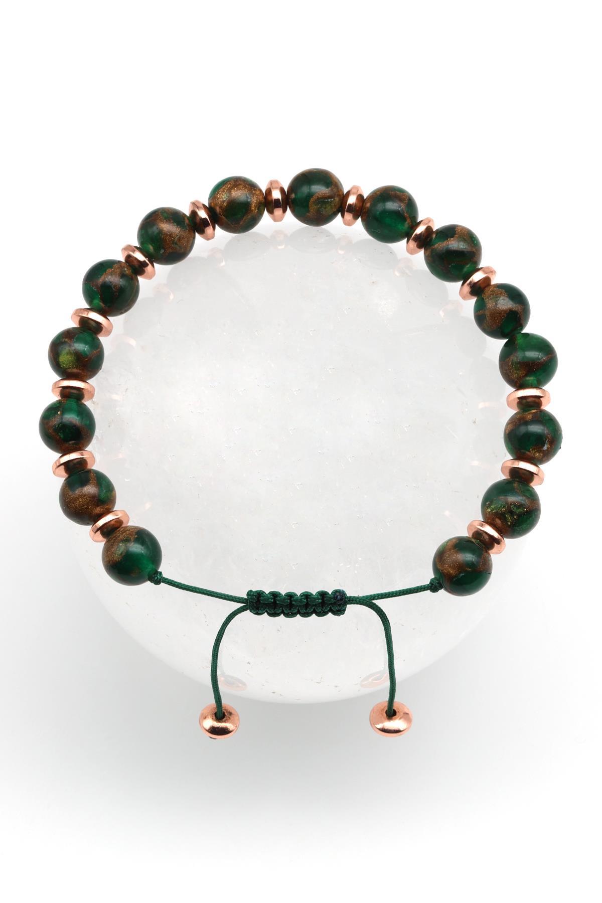 Yeşil Murano Yıldız Taşı Makrome Örme Bileklik