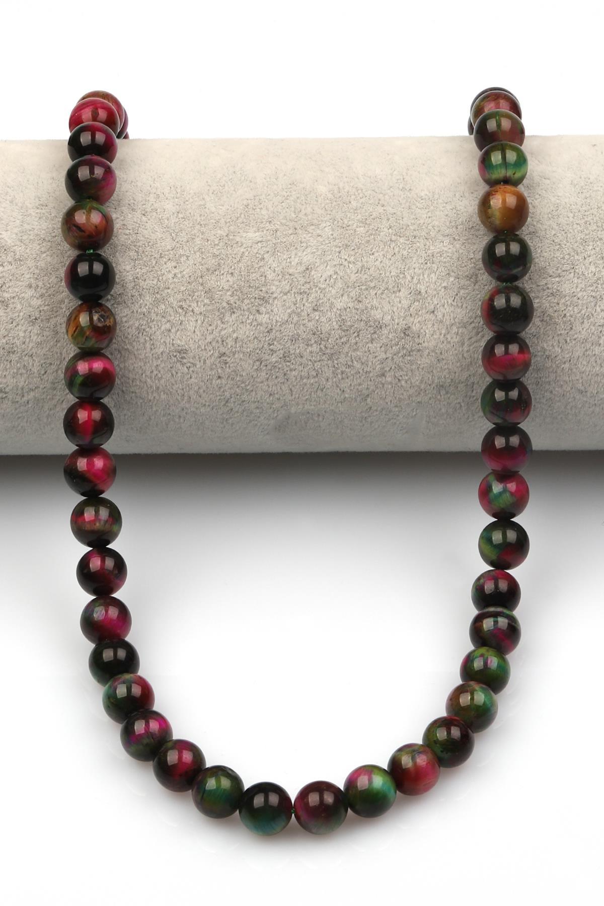 Yeşil-Pembe Kaplan Gözü Doğaltaş Dizi 8 mm Küre Kesim