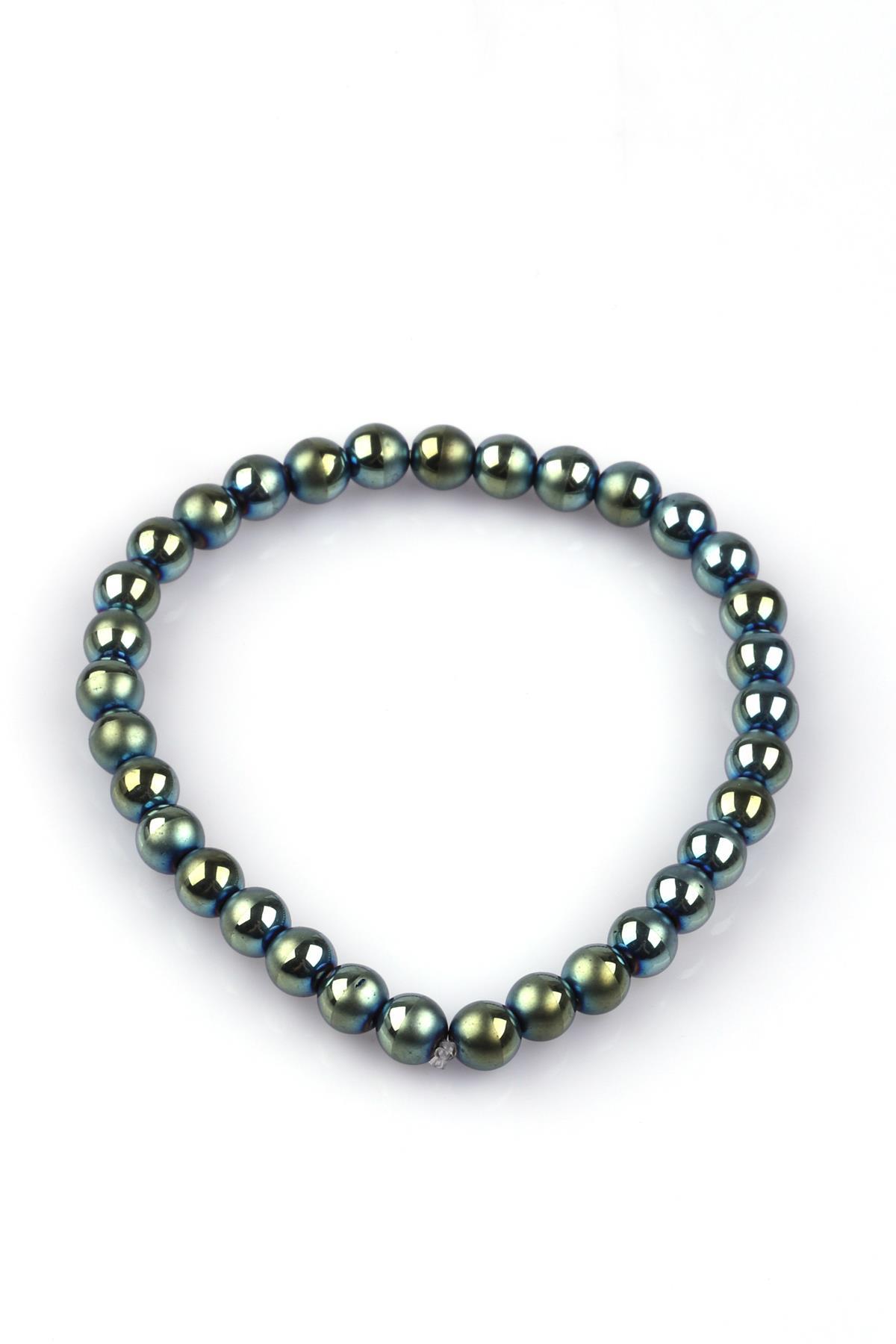 Yeşil Renkli Hematit Doğal Taş Bileklik 6mm Küre Kesim