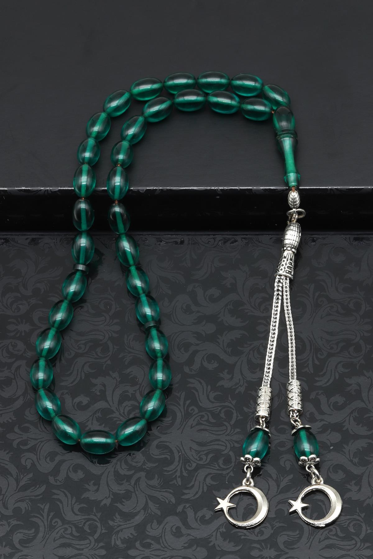 Yeşil Sıkma Tesbih 6 x 10 mm Arpa Kesim