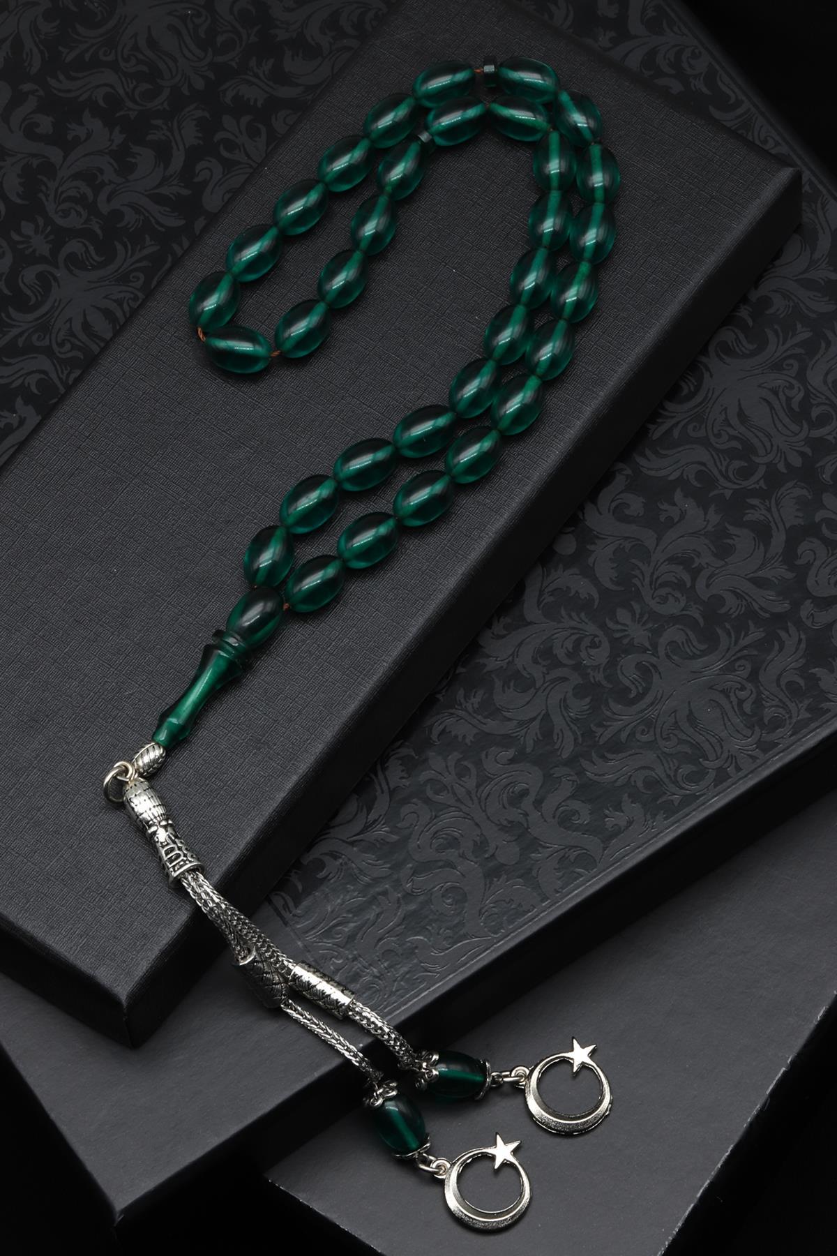 Yeşil Sıkma Tesbih 6 x 10 mm Arpa Kesim