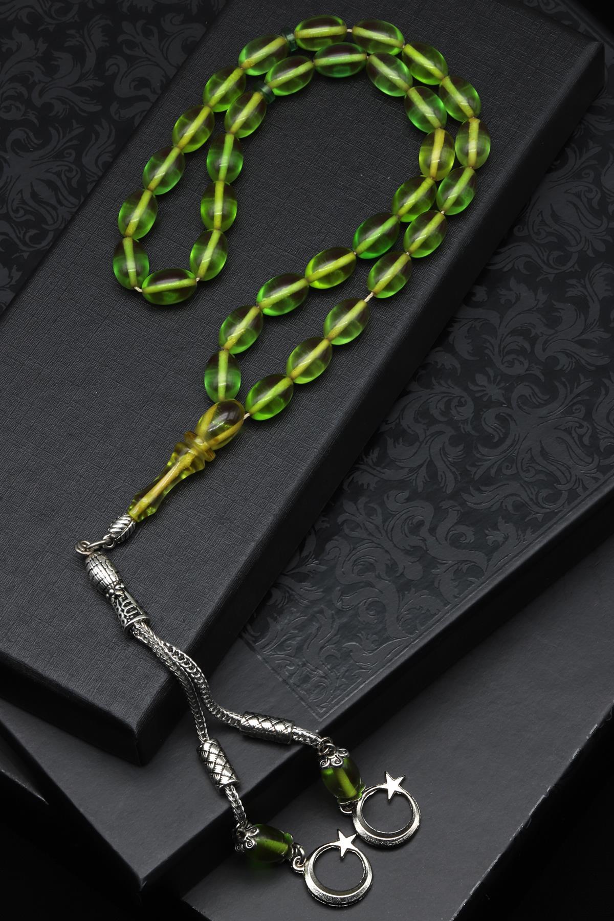 Yeşil Sıkma Tesbih 6 x 10 mm Arpa Kesim