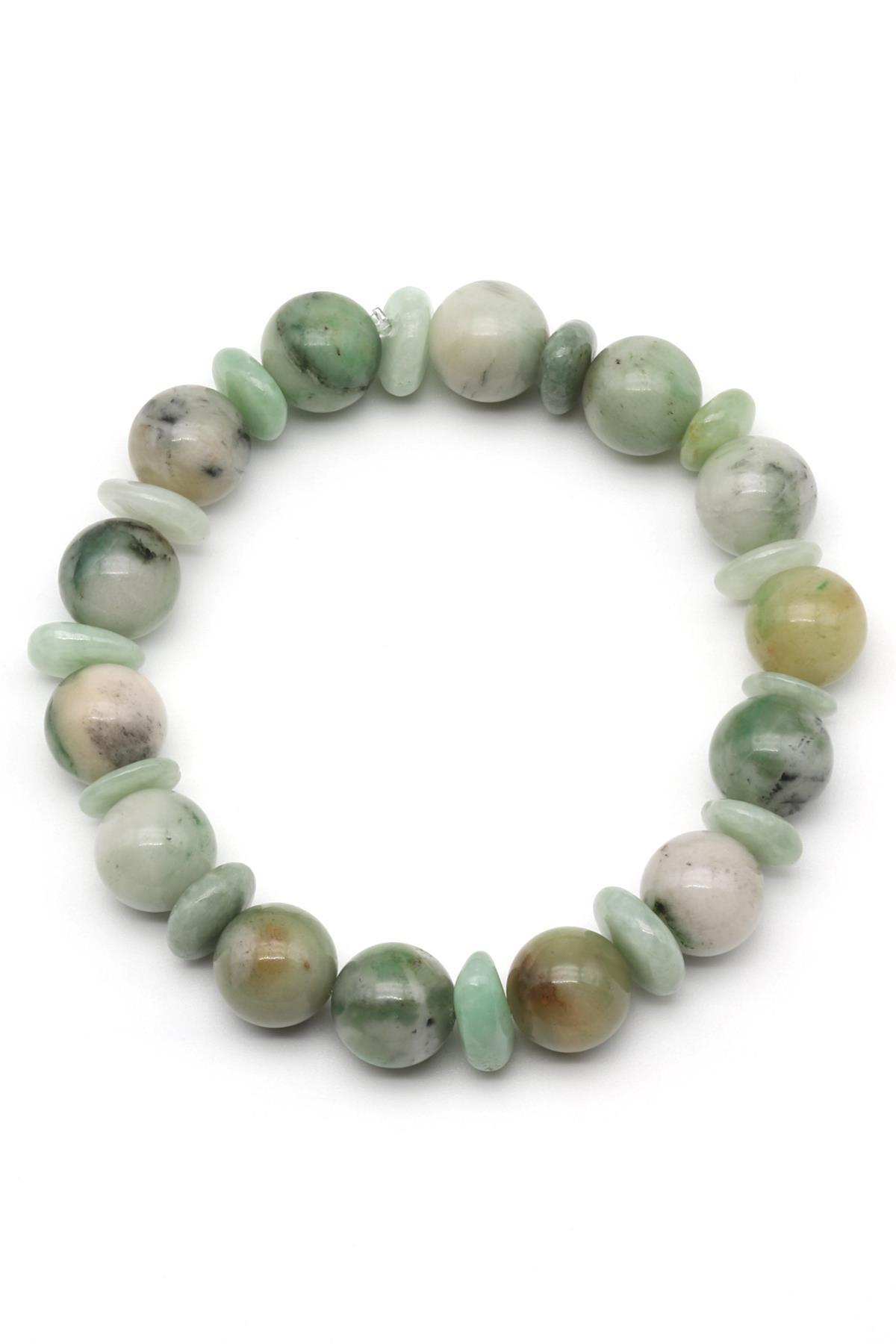 Yeşim-Akuamarin Doğal Taş Tasarım Bileklik 10 mm Küre Kesim