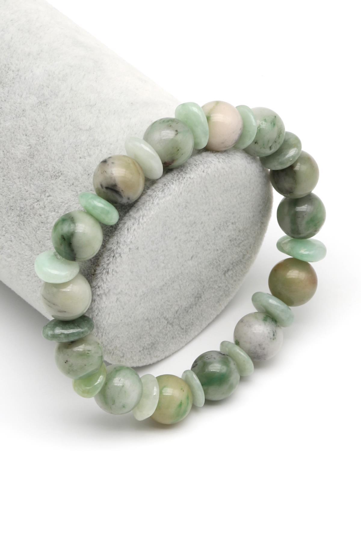 Yeşim-Akuamarin Doğal Taş Tasarım Bileklik 10 mm Küre Kesim