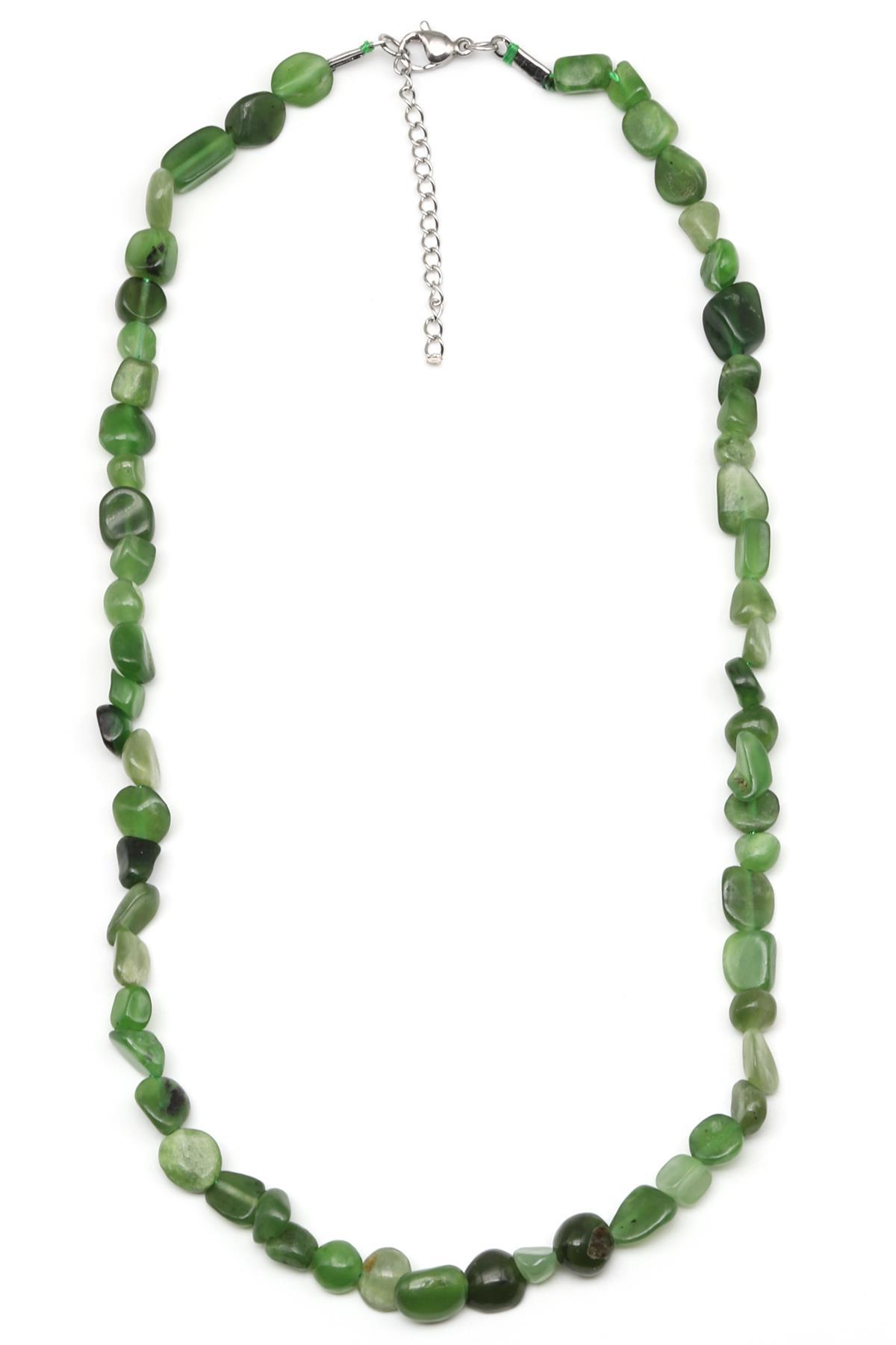 Yeşim ( Çelik Klipsli ) Doğal Taş Kolye Mercimek Kesim