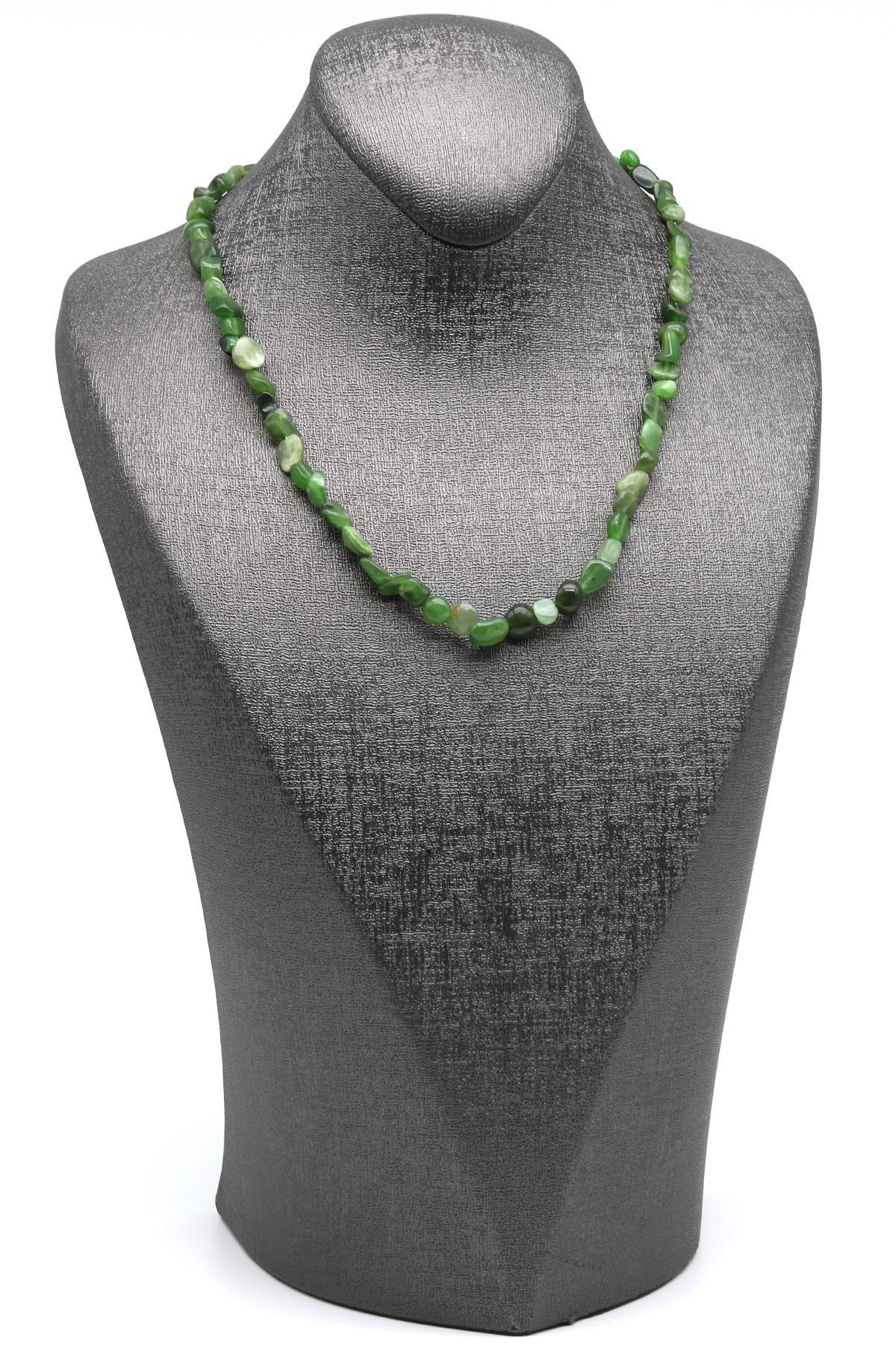 Yeşim ( Çelik Klipsli ) Doğal Taş Kolye Mercimek Kesim