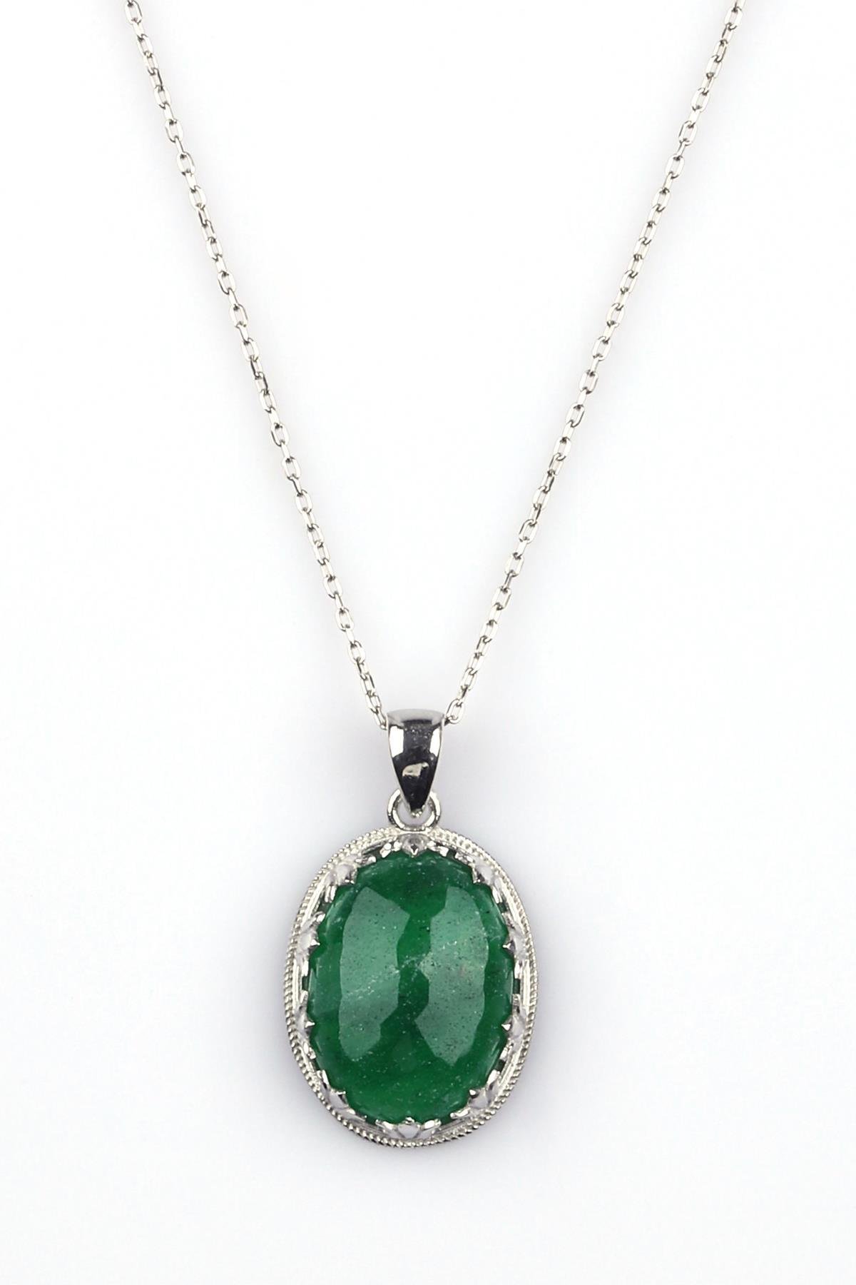 Yeşim Doğal Taş 925 Ayar Gümüş Kolye