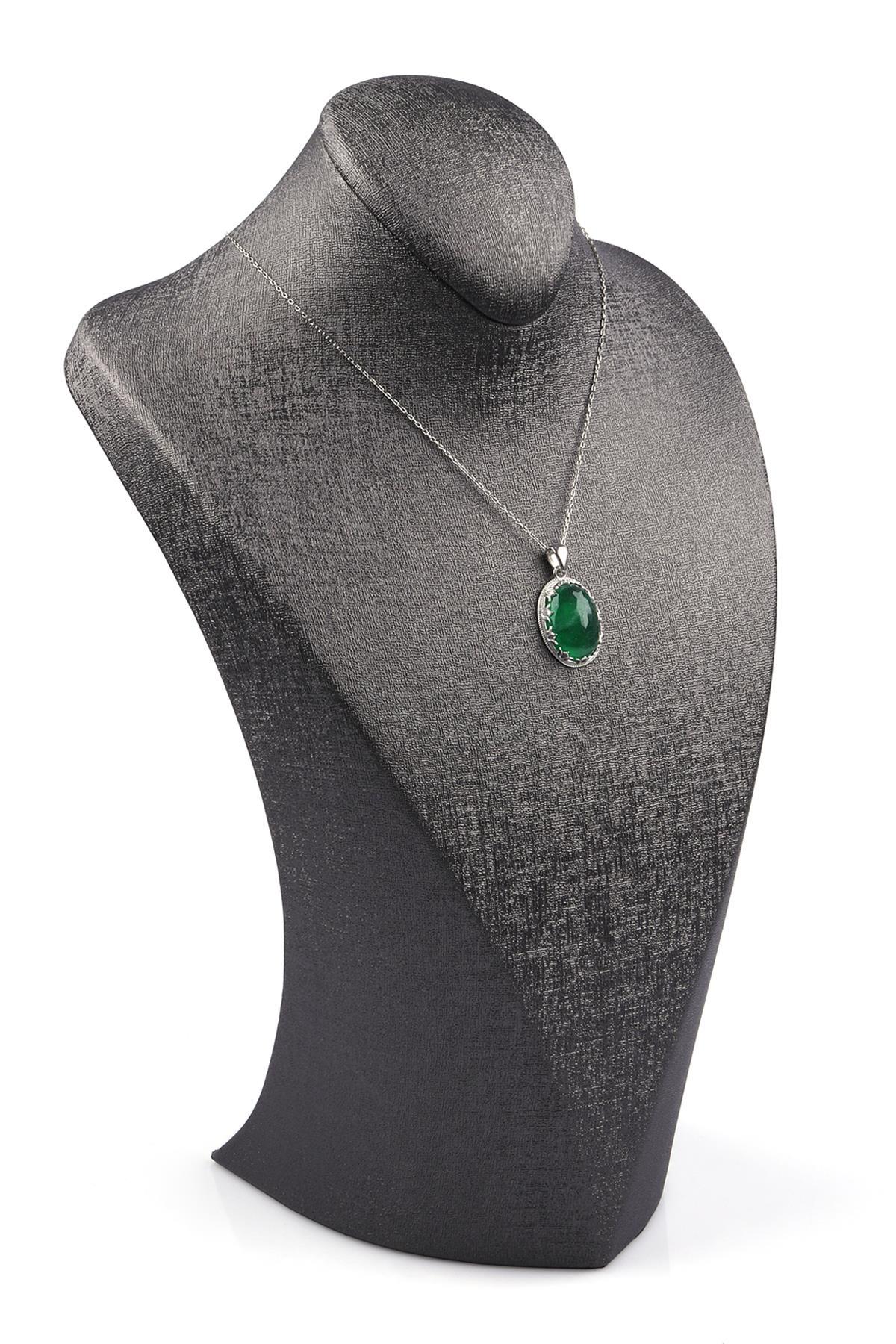 Yeşim Doğal Taş 925 Ayar Gümüş Kolye