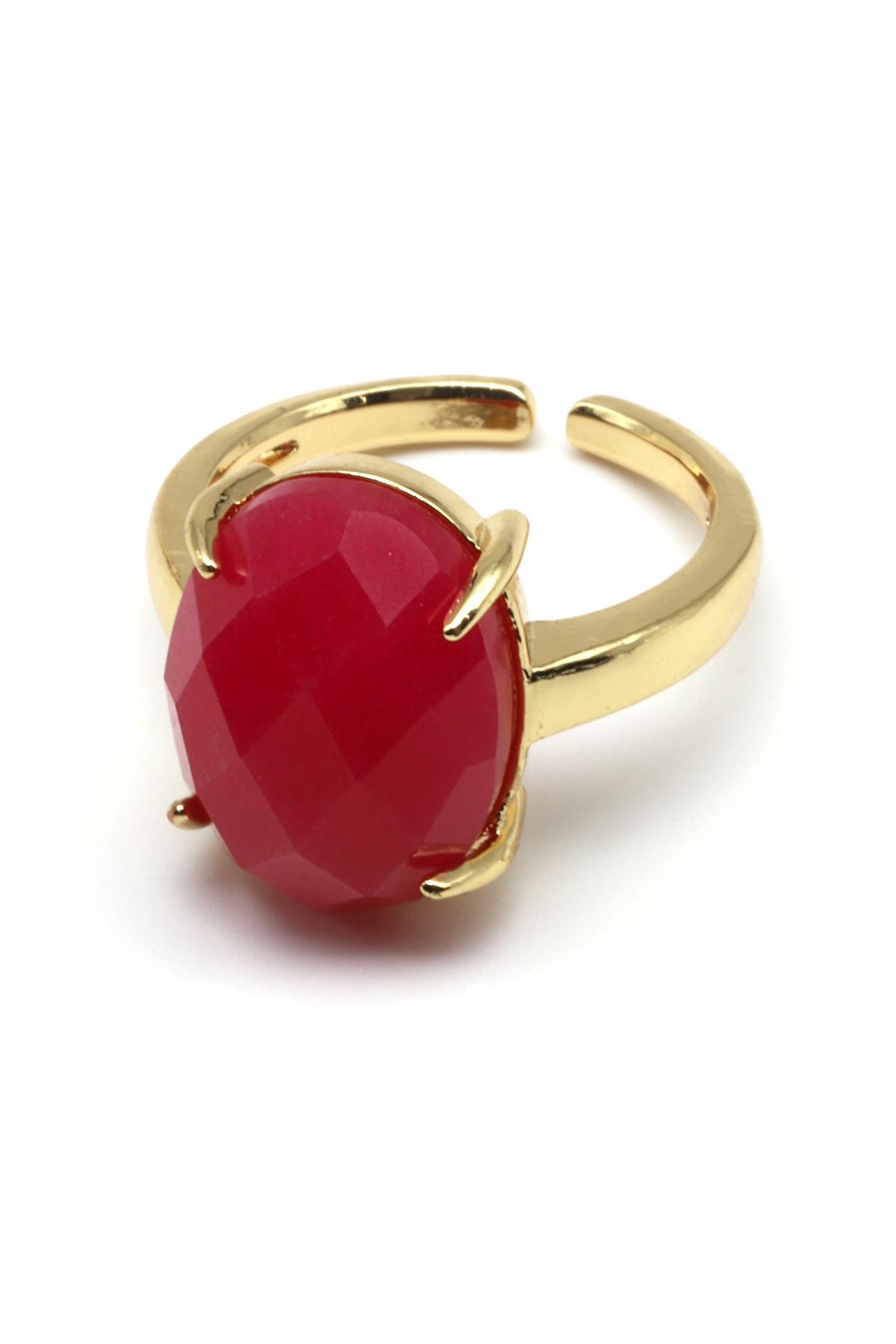 Yeşim Doğal Taş Ayarlanabilir Gold Renk Yüzük