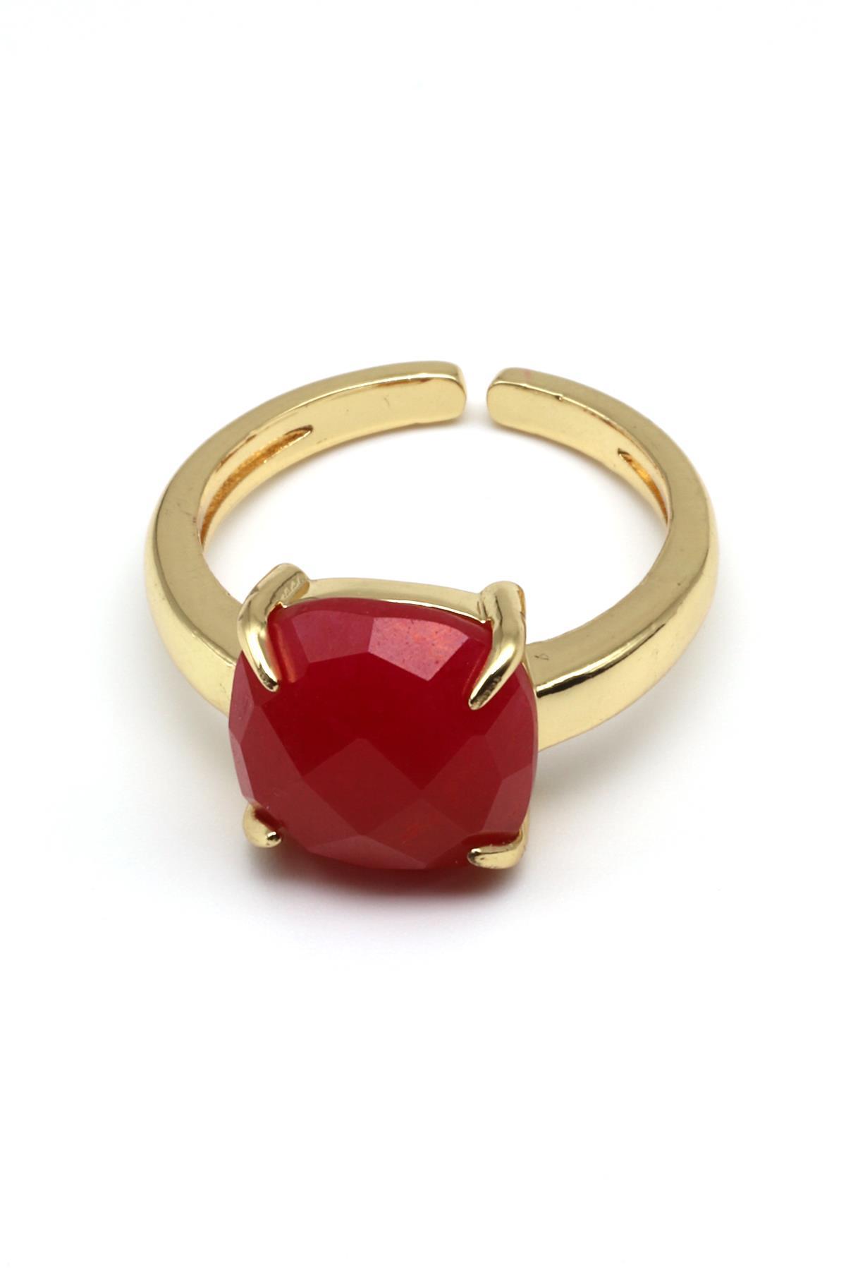 Yeşim Doğal Taş Ayarlanabilir Gold Renk Yüzük