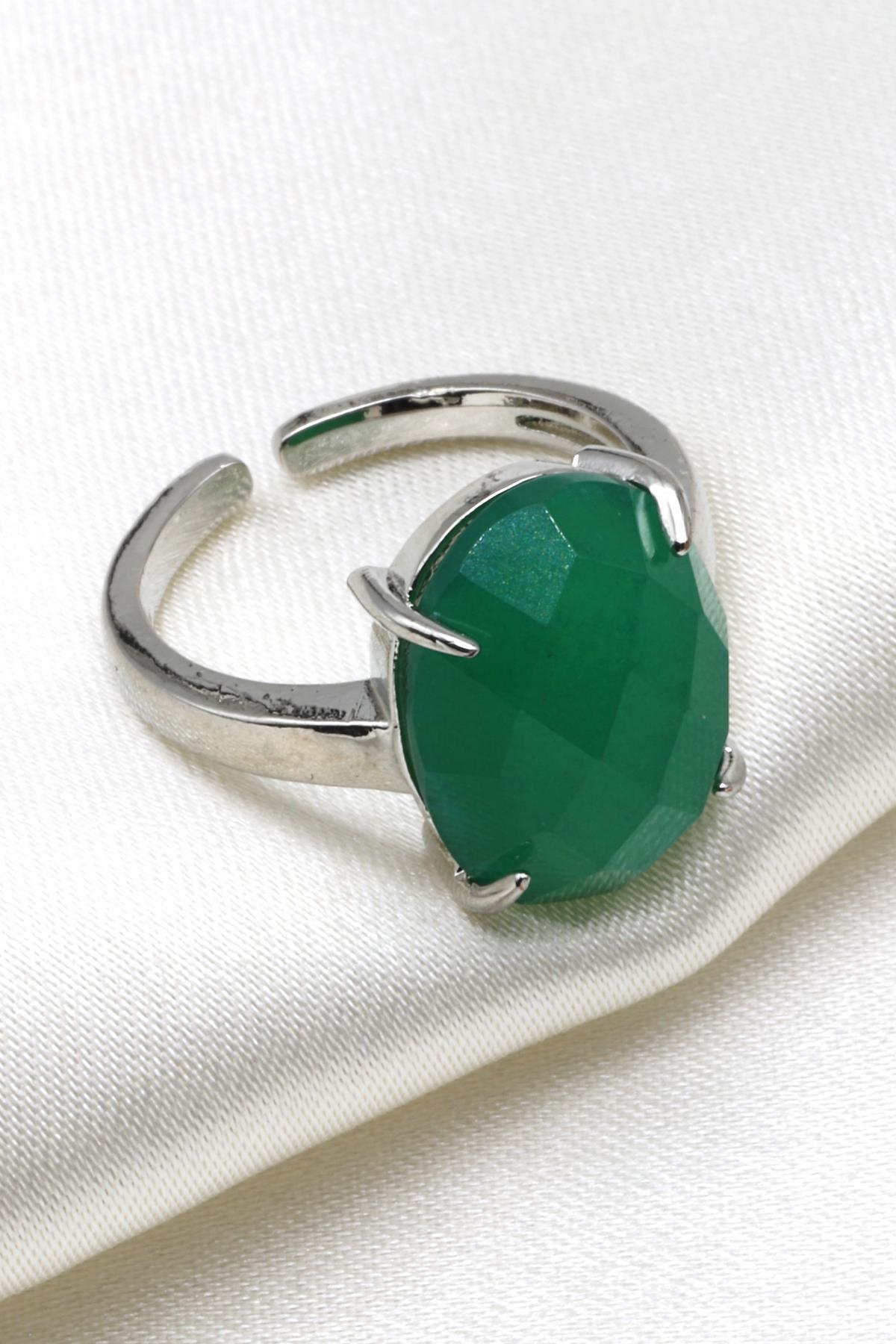 Yeşim Doğal Taş Ayarlanabilir Yüzük