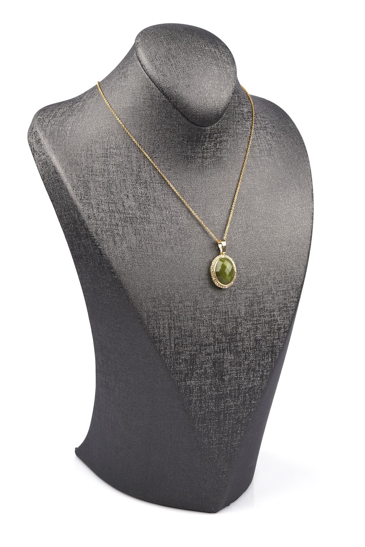 Yeşim Doğal Taş Gold Renkli Kolye