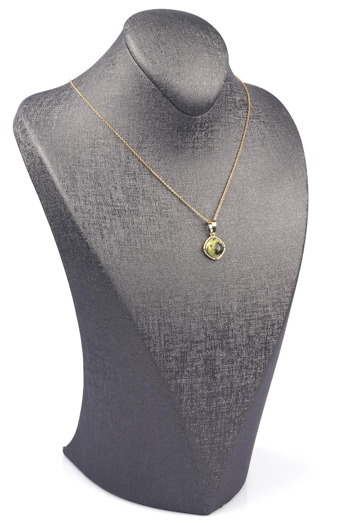 Yeşim Doğal Taş Gold Renkli Kolye