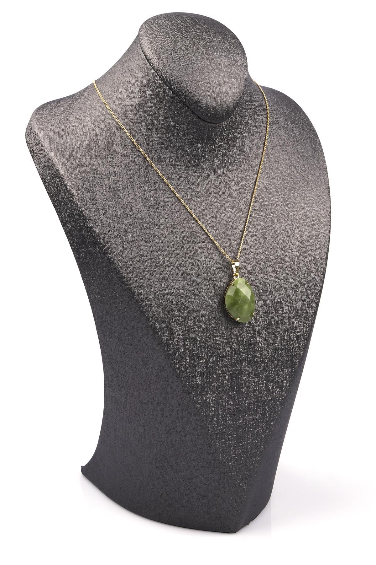 Yeşim Doğal Taş Gold Renkli Kolye