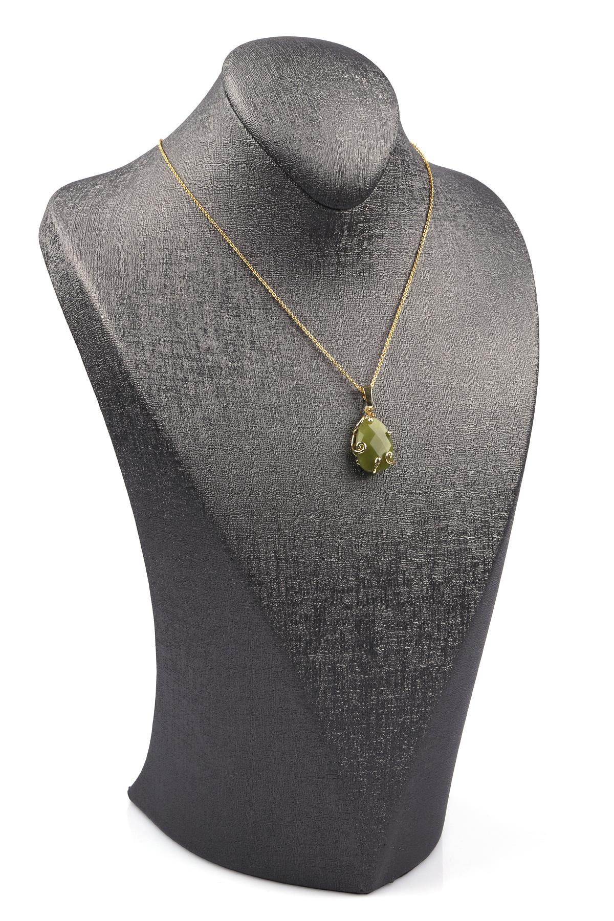 Yeşim Doğal Taş Gold Renkli Kolye