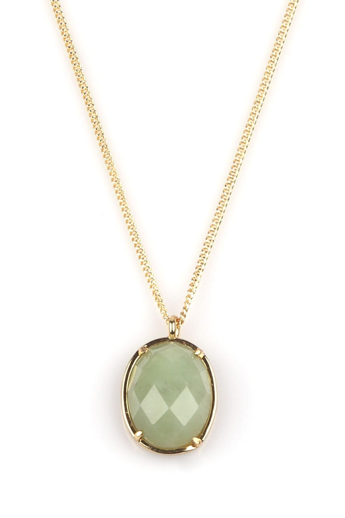 Yeşim Doğal Taş Gold Renkli Kolye