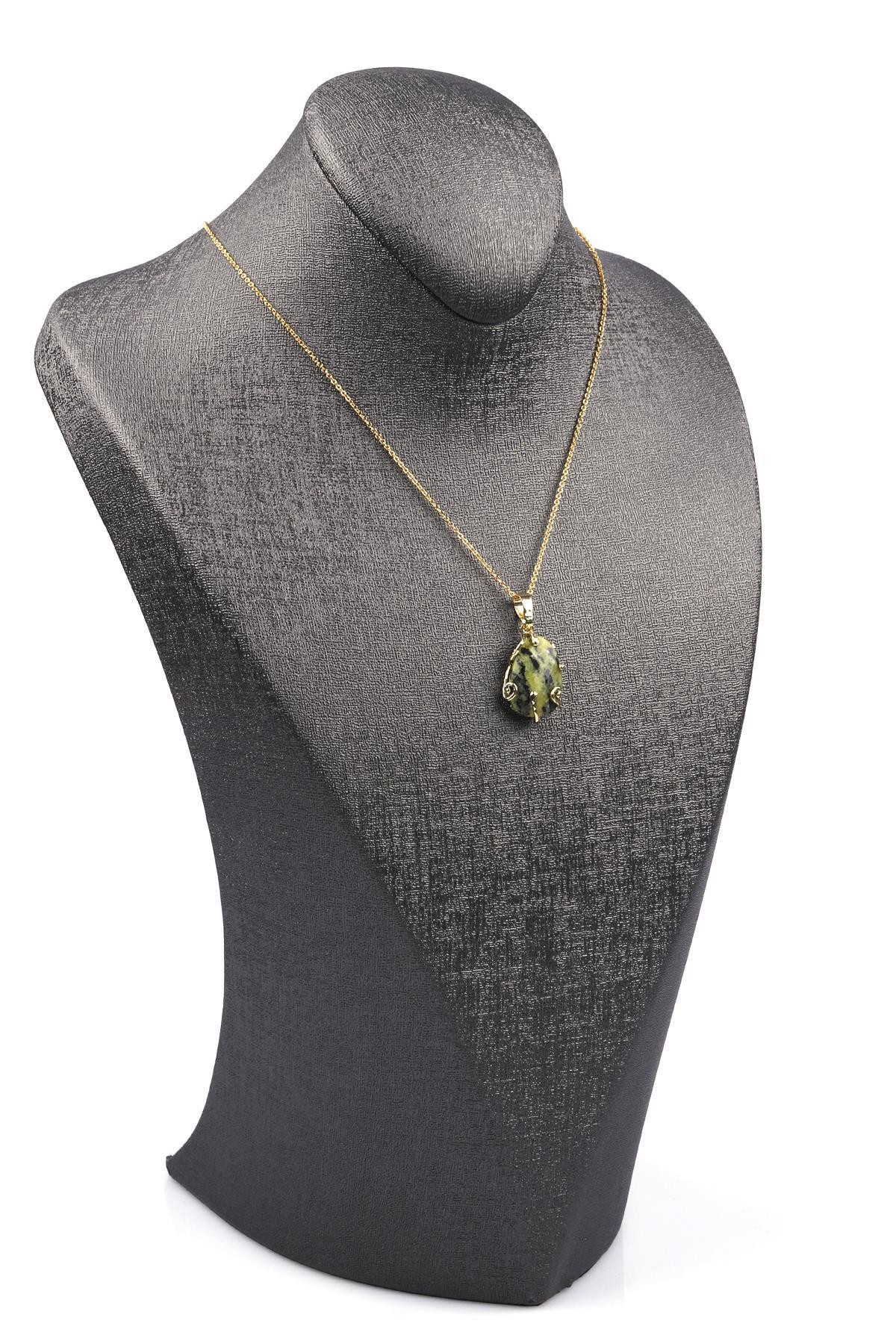 Yeşim Doğal Taş Gold Renkli Kolye