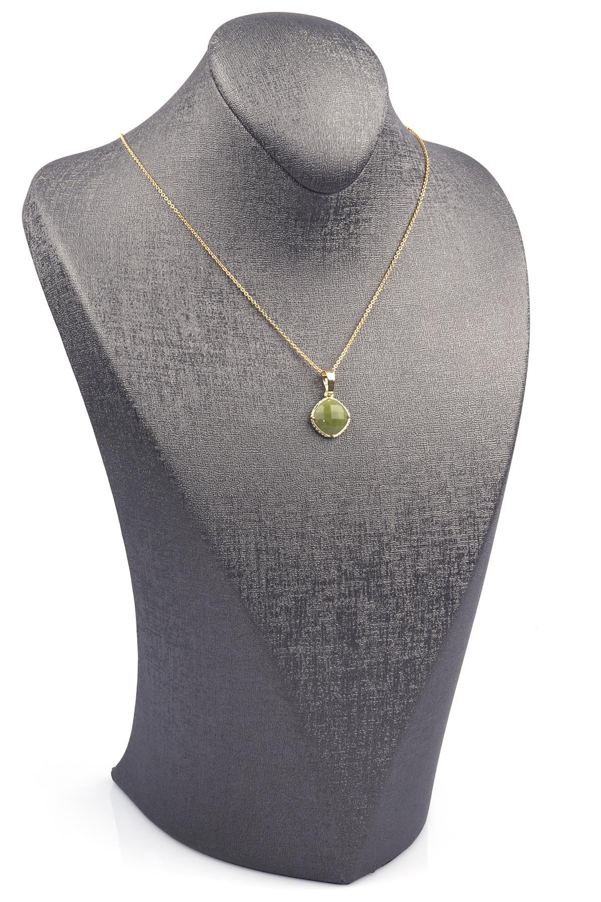 Yeşim Doğal Taş Gold Renkli Kolye