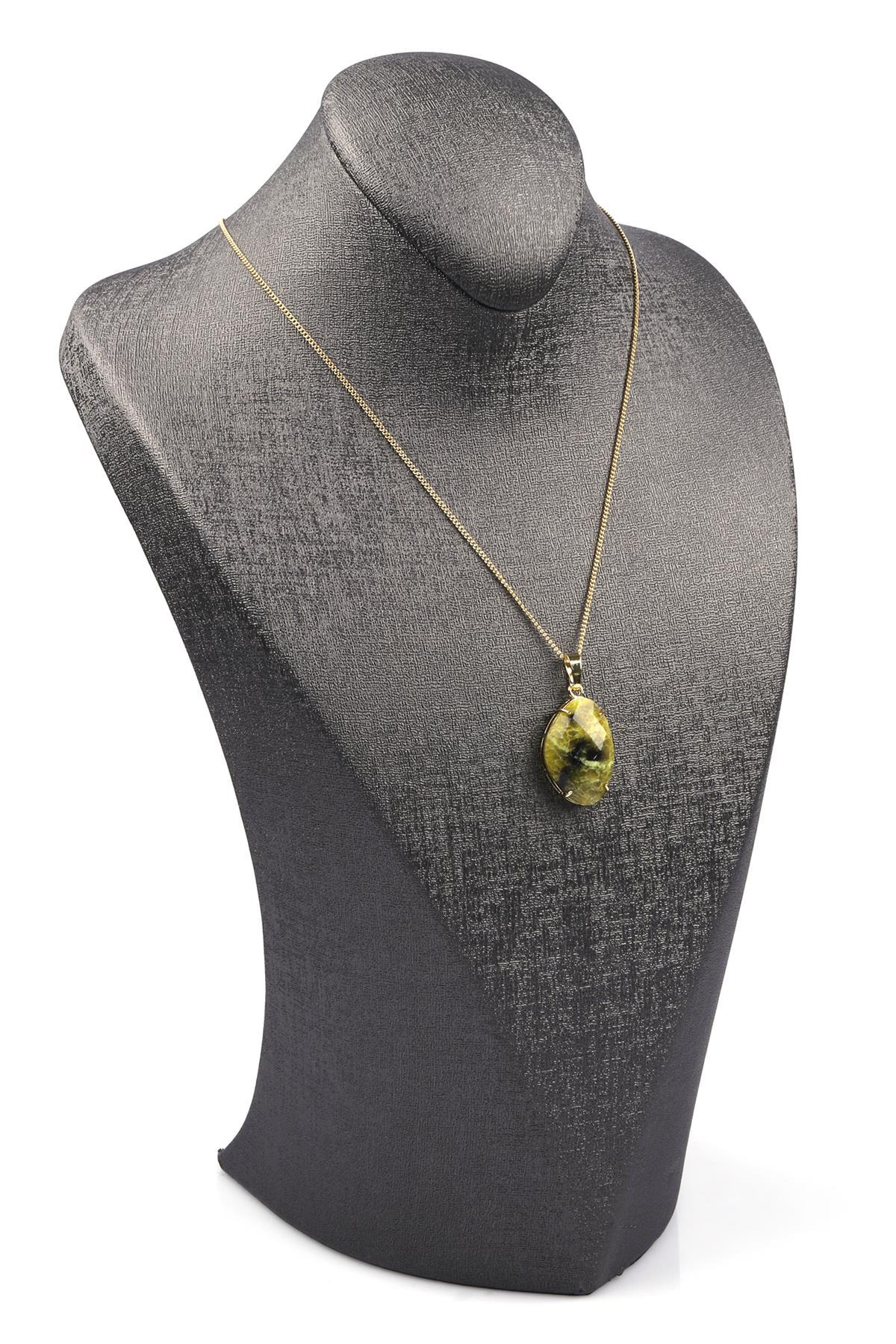 Yeşim Doğal Taş Gold Renkli Kolye