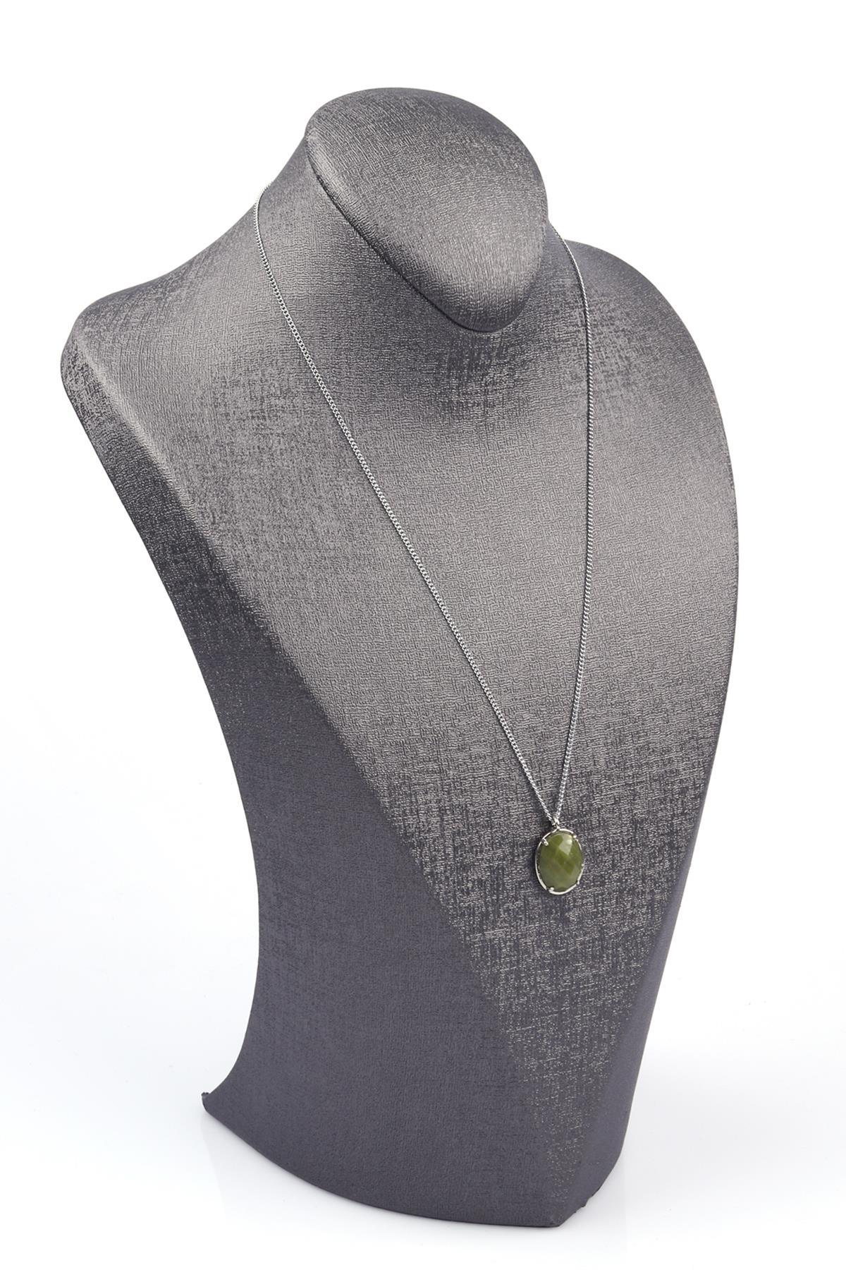 Yeşim Doğal Taş Gümüş Renkli Kolye