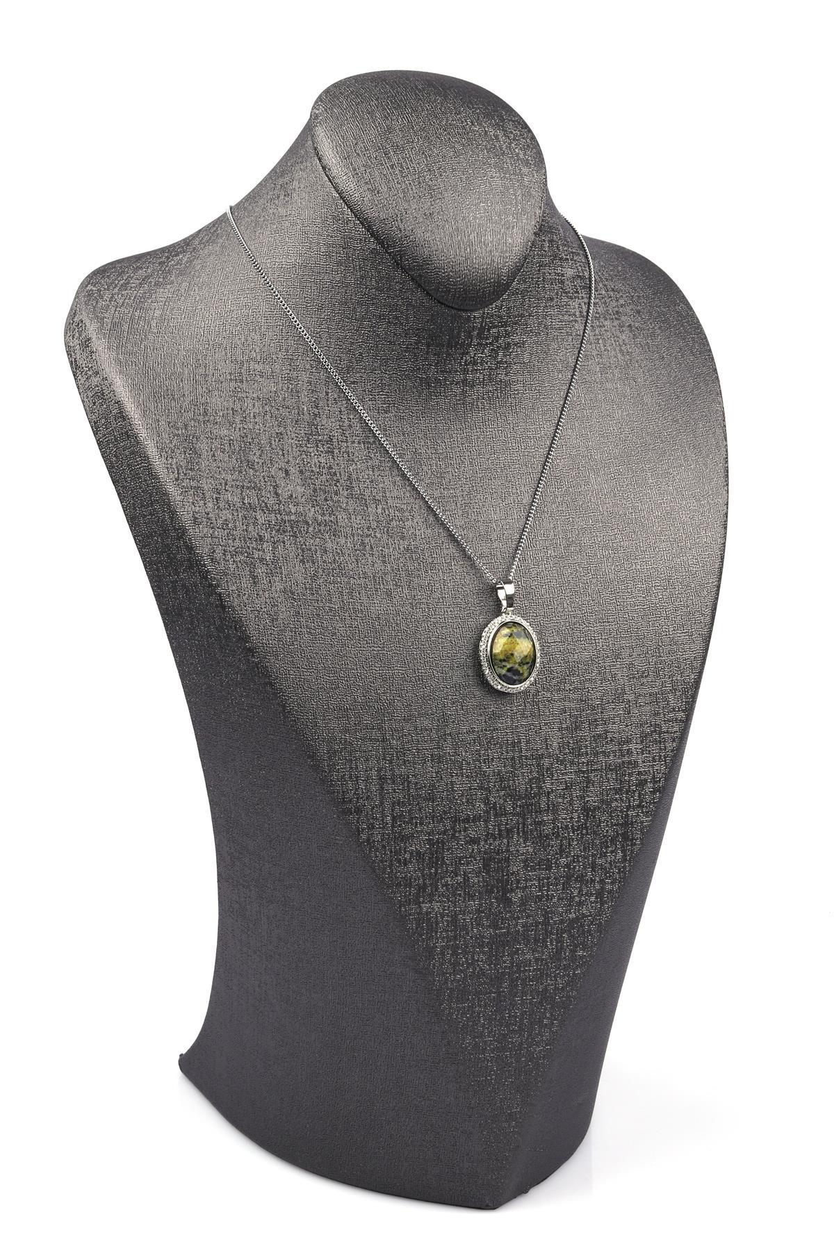 Yeşim Doğal Taş Gümüş Renkli Kolye