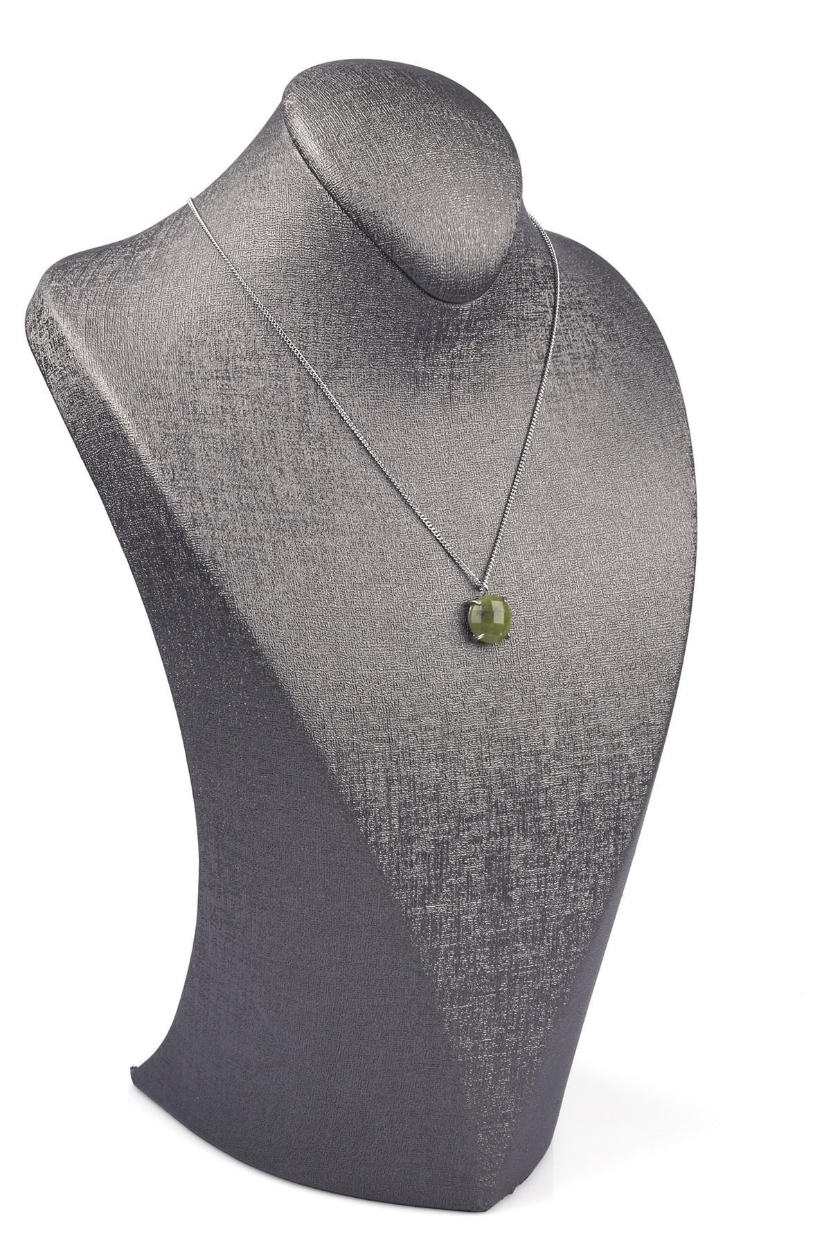 Yeşim Doğal Taş Gümüş Renkli Kolye