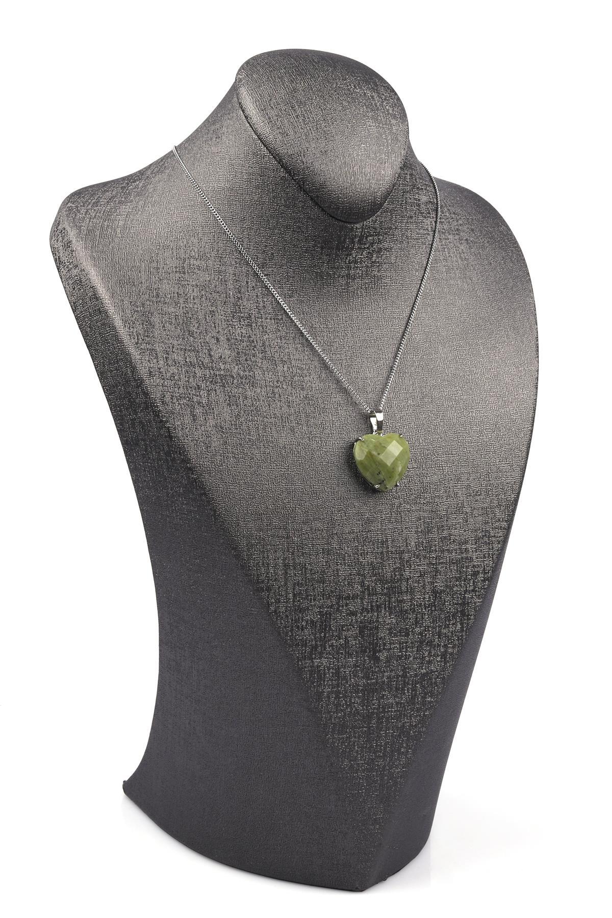 Yeşim Doğal Taş Gümüş Renkli Kolye