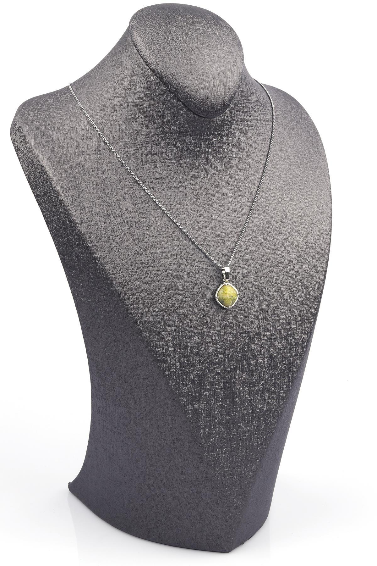 Yeşim Doğal Taş Gümüş Renkli Kolye