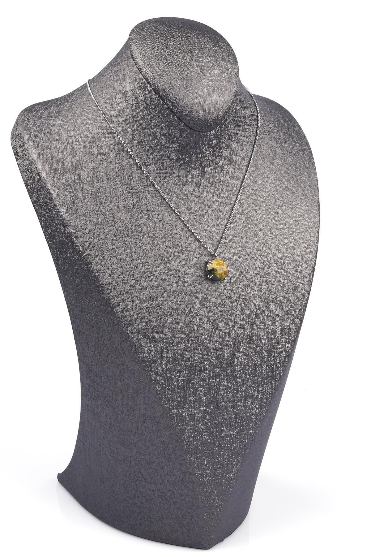 Yeşim Doğal Taş Gümüş Renkli Kolye