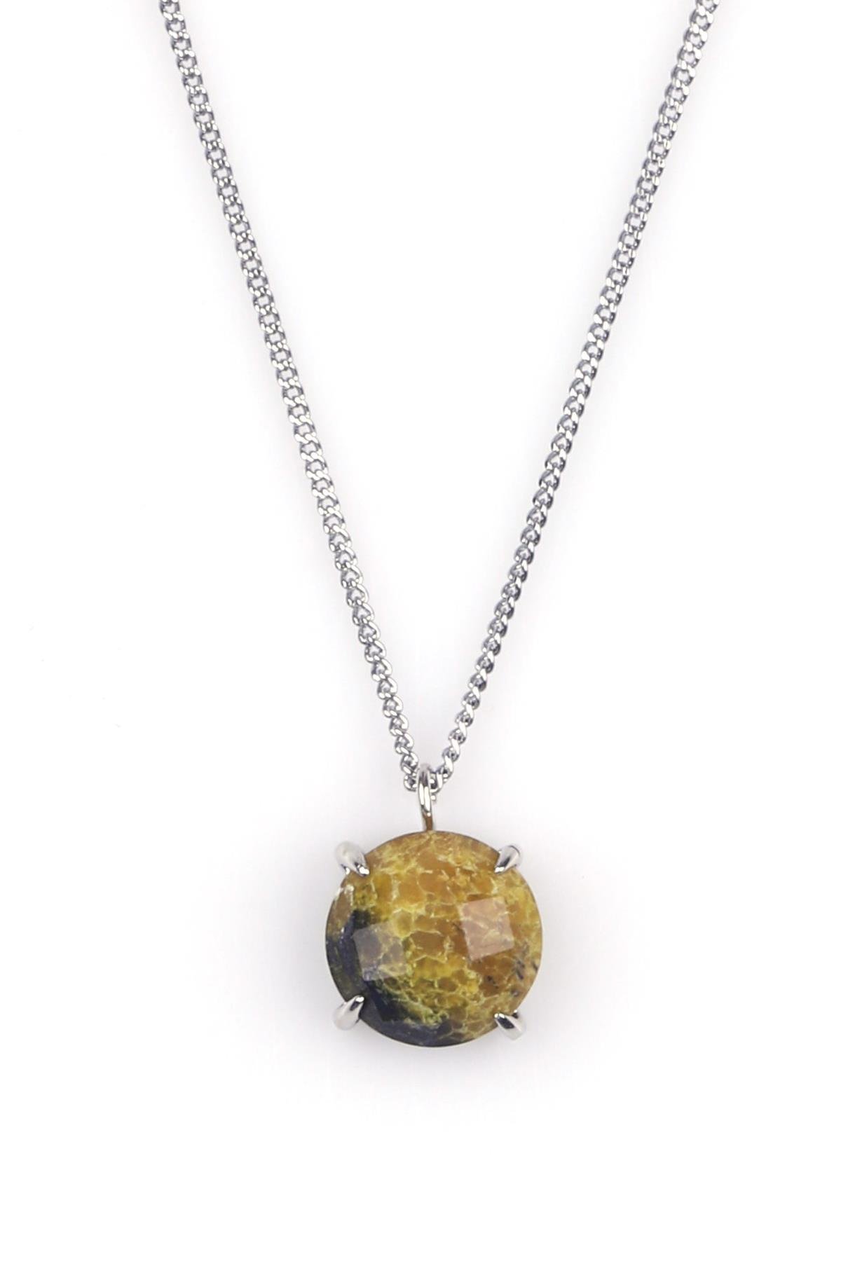 Yeşim Doğal Taş Gümüş Renkli Kolye