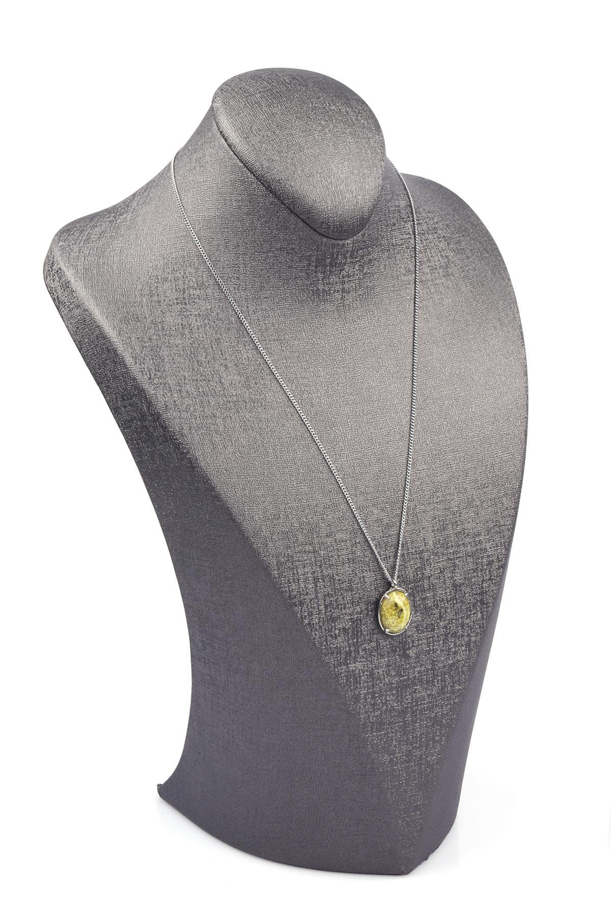 Yeşim Doğal Taş Gümüş Renkli Kolye